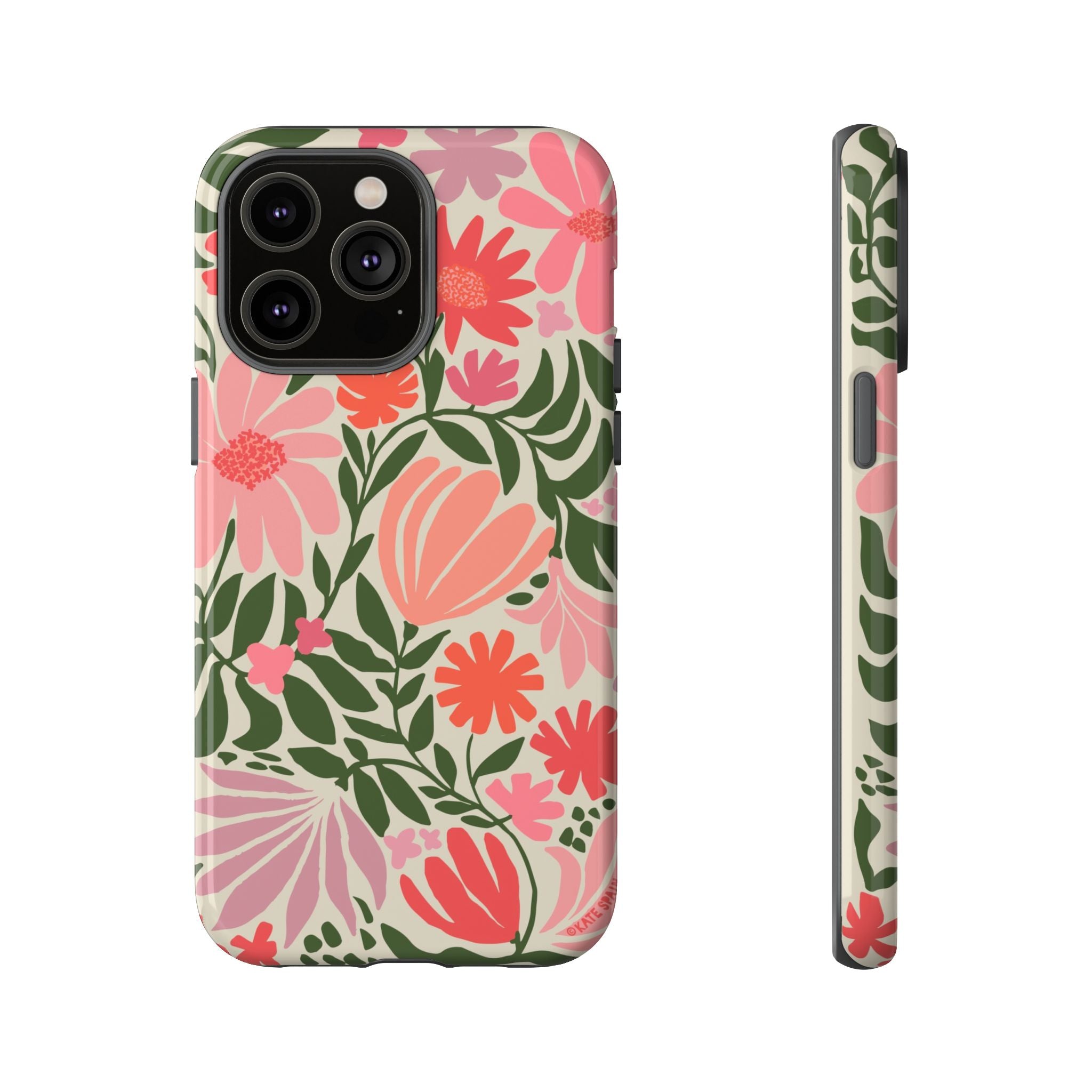 Calendula Tough iPhone 14 Pro Max Case – Glossy | periwinkle, cream, teal graphic daisy floral print