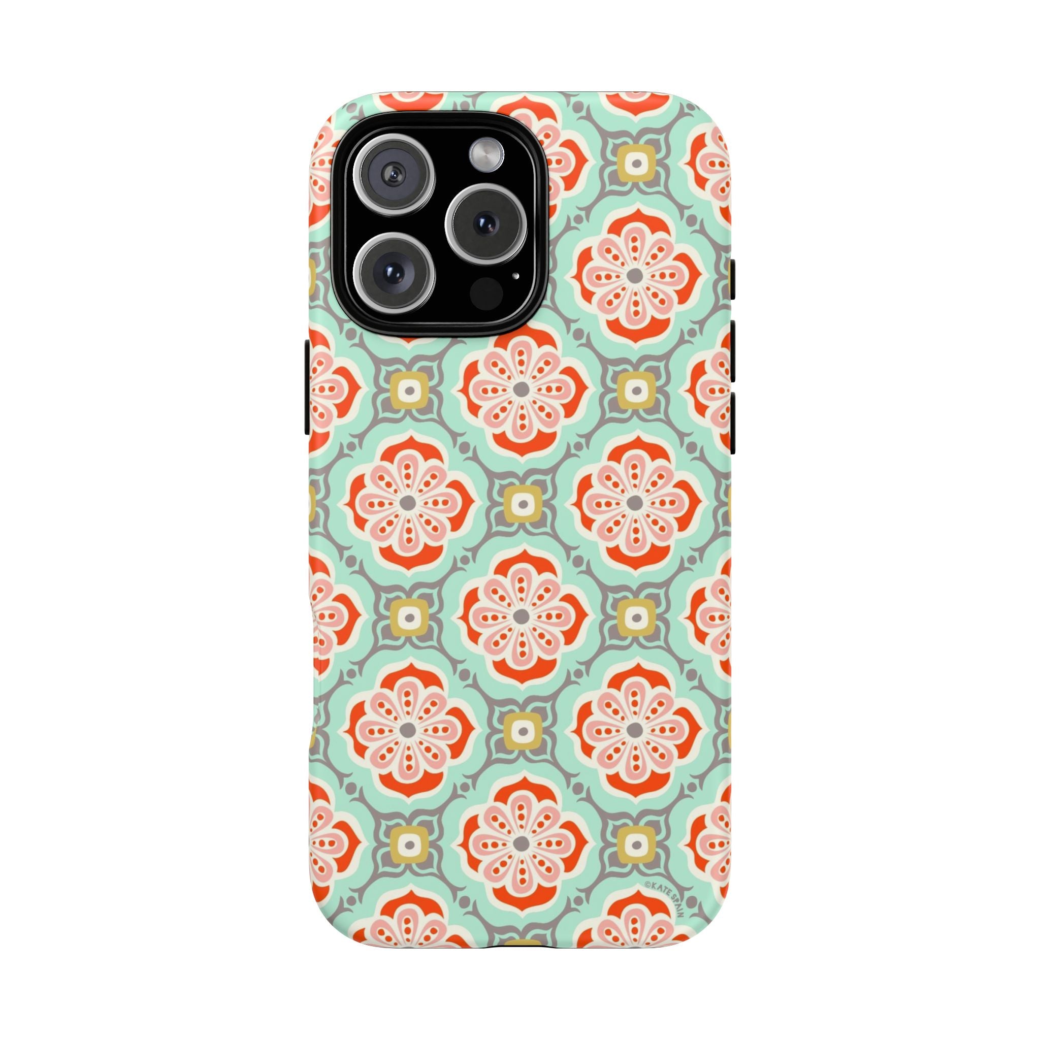 Alhambra Tough iPhone 16 Pro Max Case – Matte | aqua, coral, blush geometric medallion floral print