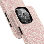 Lily Pastel Pink iPhone 16 Pro Max Case – Glossy | angled view showing camera cutout and buttons — botanical phone case by Kate Spain
