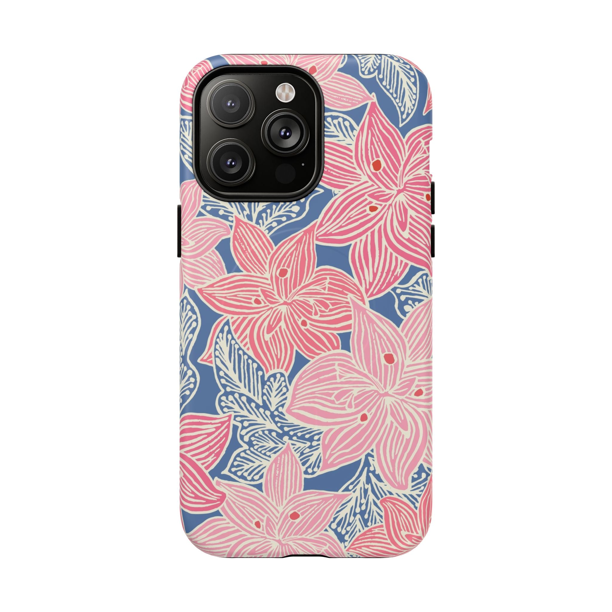 Hibiscus Lagoon MagSafe iPhone 14 Pro Max Case – Glossy | coral, blush, cream, dusty blue hibiscus botanical print