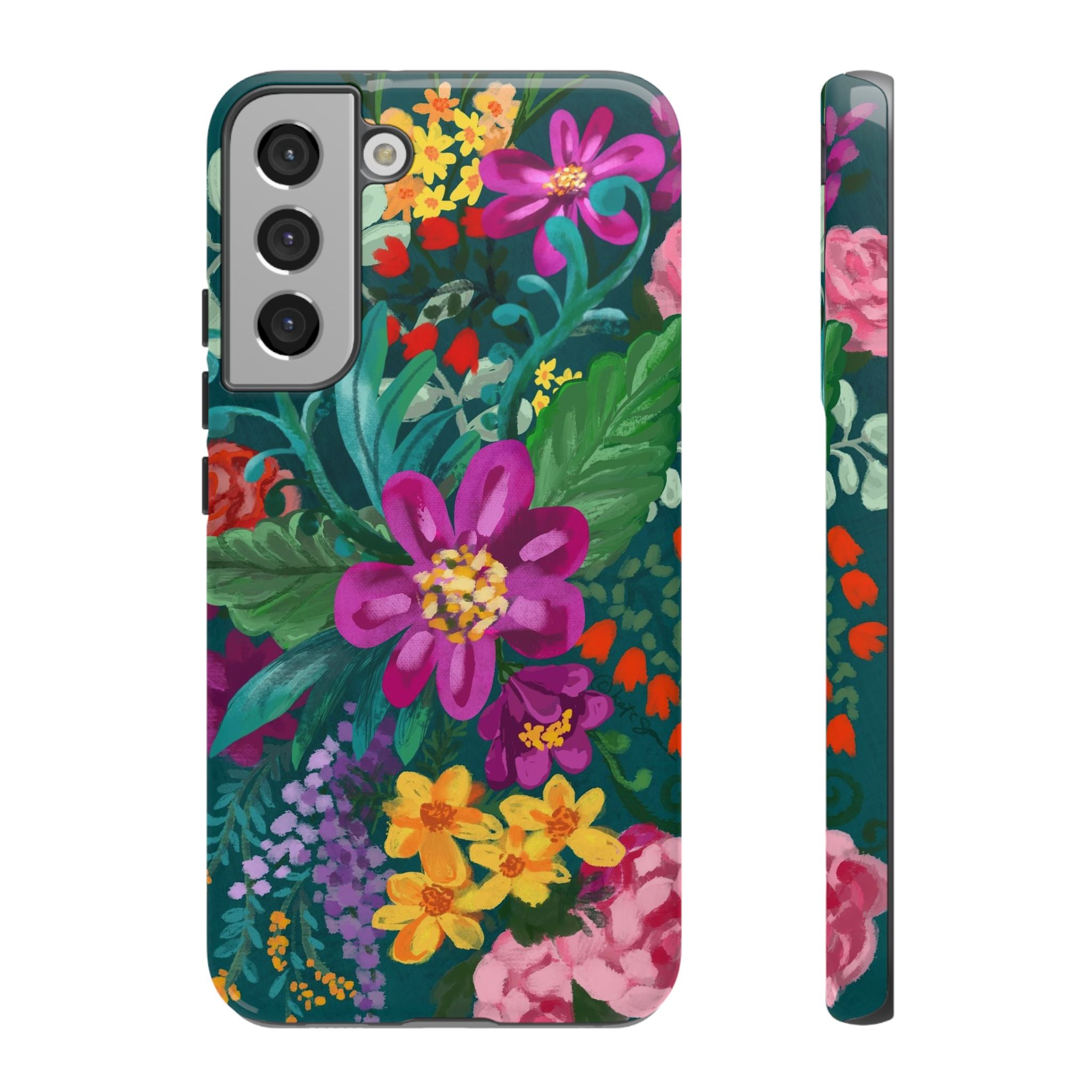 Tropical Posy Samsung Galaxy S22 Plus Case – Glossy | teal, magenta, yellow, pink vibrant botanical floral print