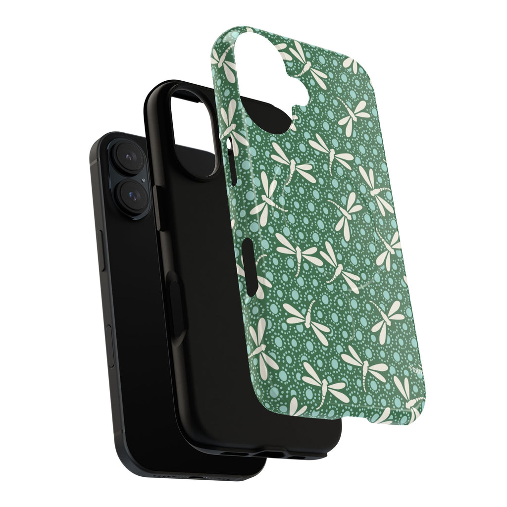 Designer Dragonfly MagSafe iPhone 16 Case – detail of layered construction | jade green, aqua, cream dragonfly print