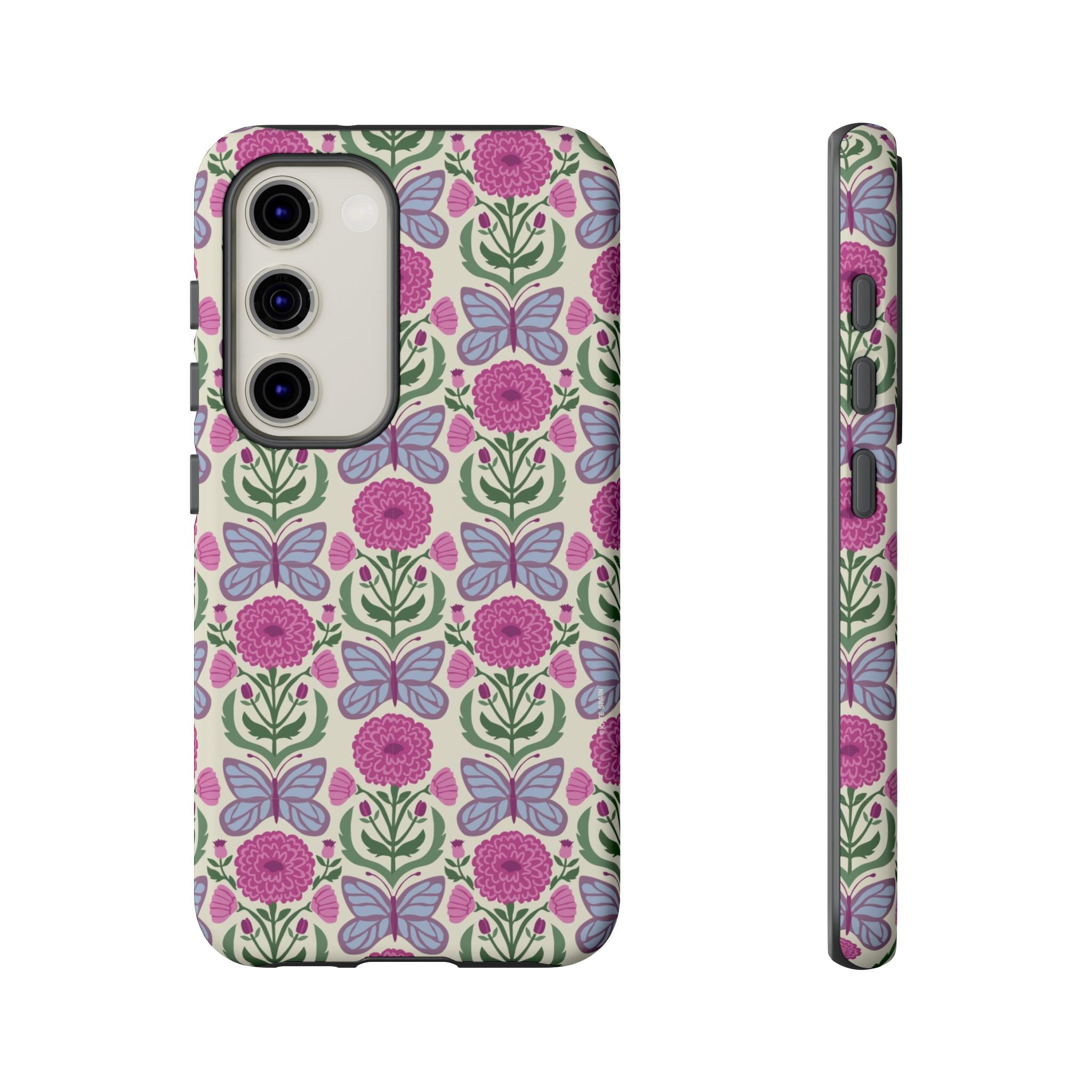 Luxury Butterfly Samsung Galaxy S23 Case – Matte | cream, magenta, periwinkle butterfly floral print