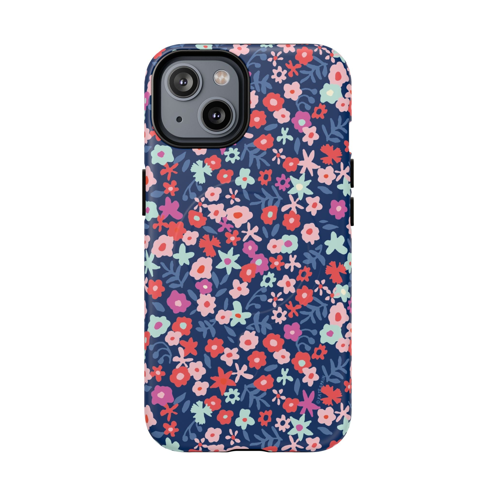 Primrose MagSafe iPhone 14 Case – Matte | navy, pink, white ditsy floral print