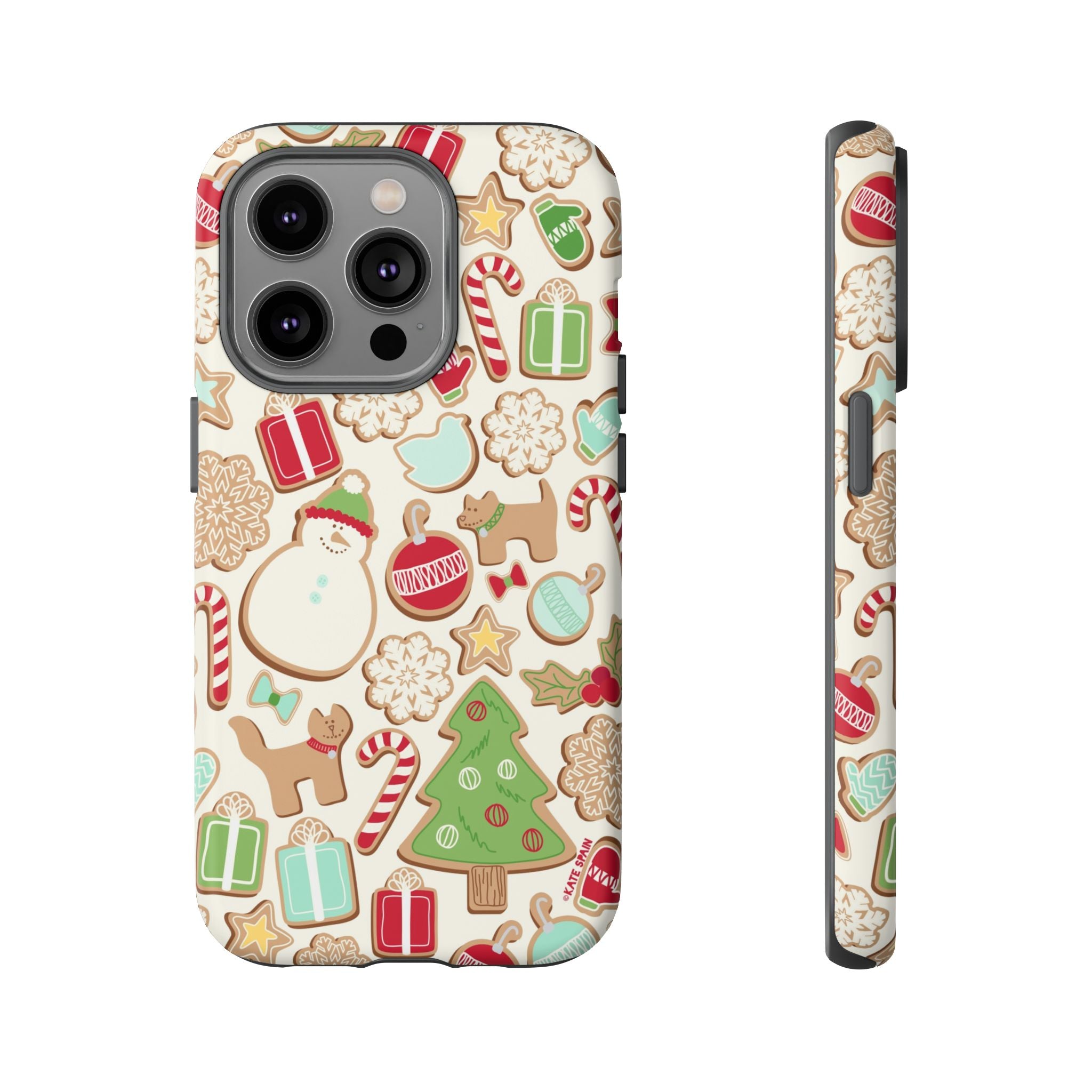 Gingerbread Cookies Tough iPhone 14 Pro Case – Matte | cream, red, green gingerbread holiday cookie print
