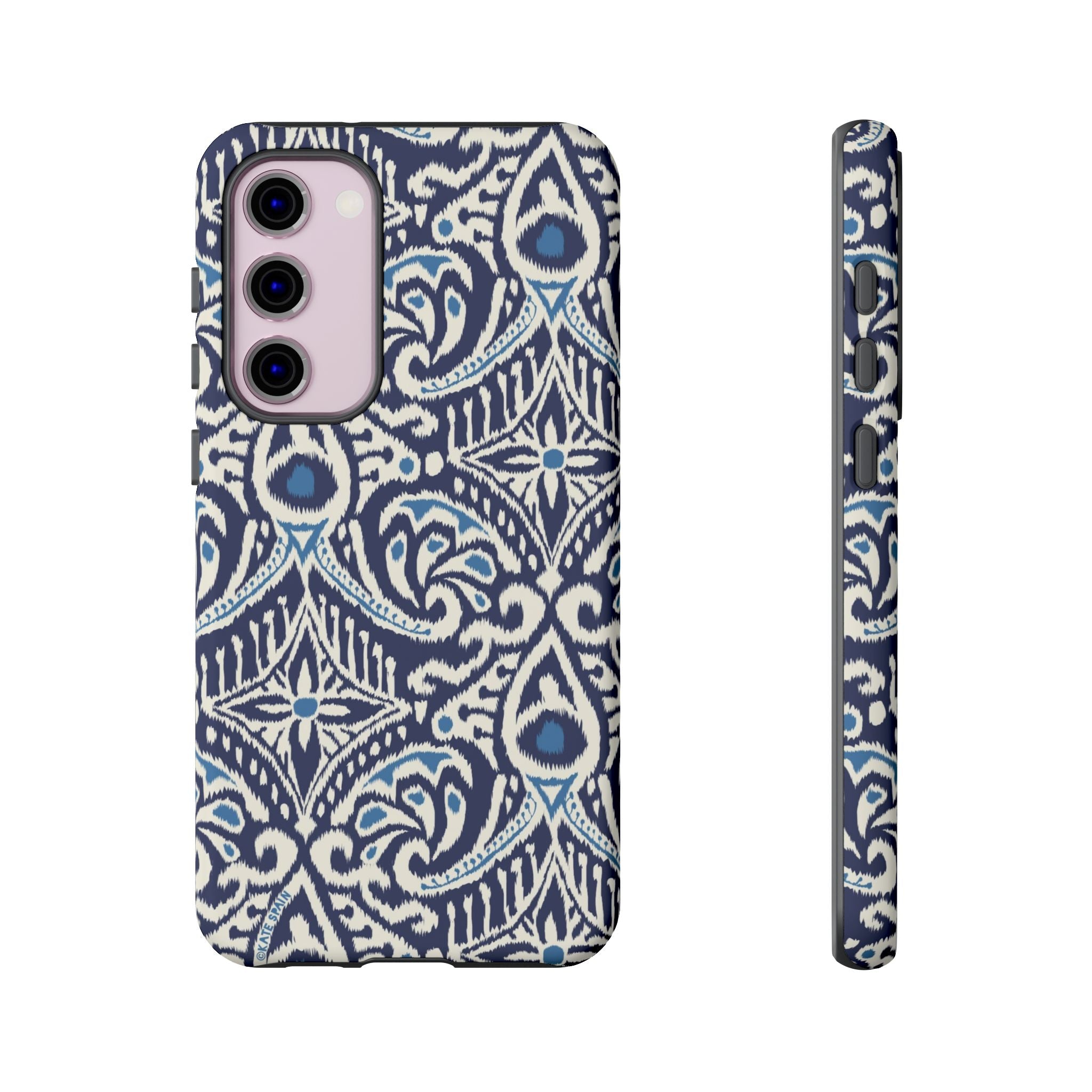 Luxury Ikat Samsung Galaxy S23 Plus Case – Matte | navy, white, aqua ikat geometric medallion print