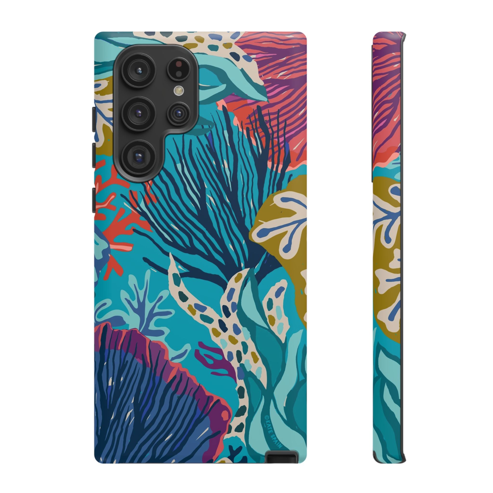 Luxury Reef Samsung Galaxy S22 Ultra Case – Matte | teal, navy, magenta, olive coral reef print
