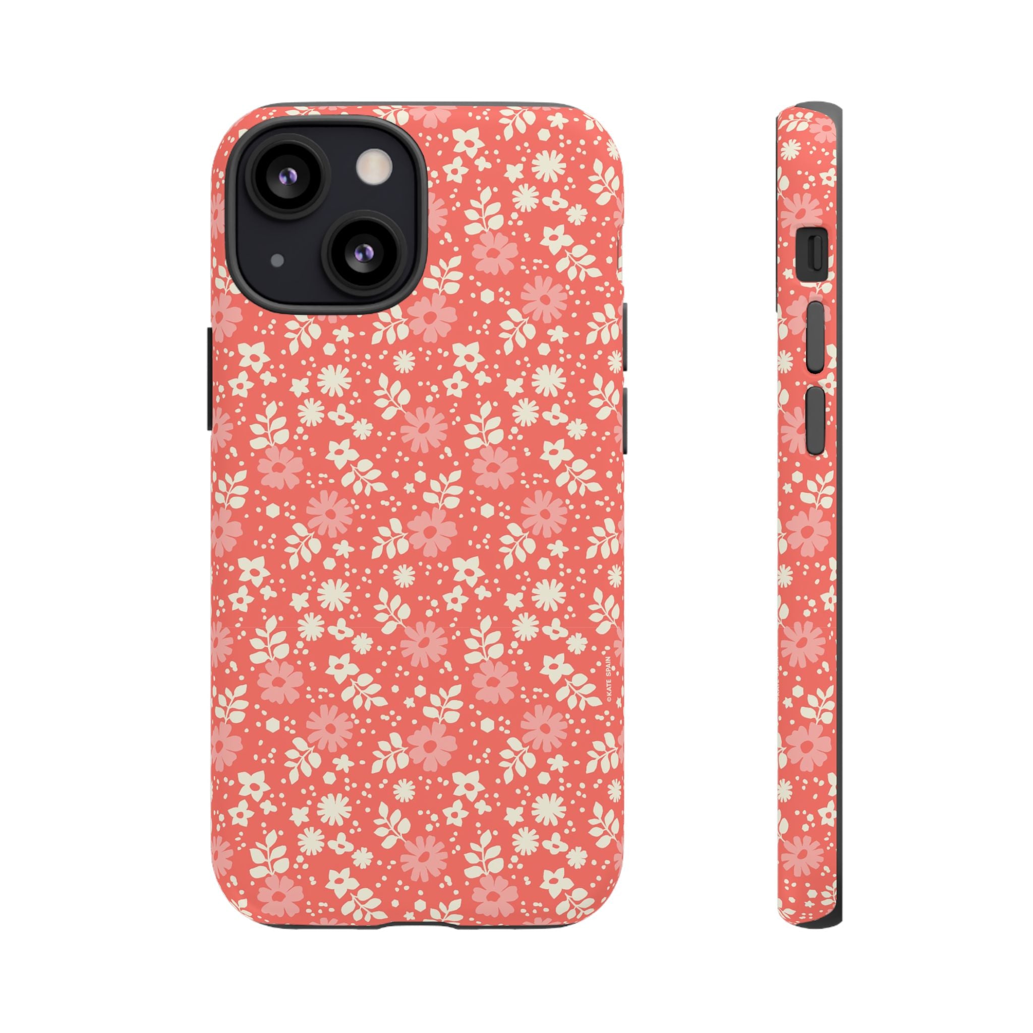 Petaline Tough iPhone 13 Mini Case – Matte | coral, pink, cream ditsy floral print