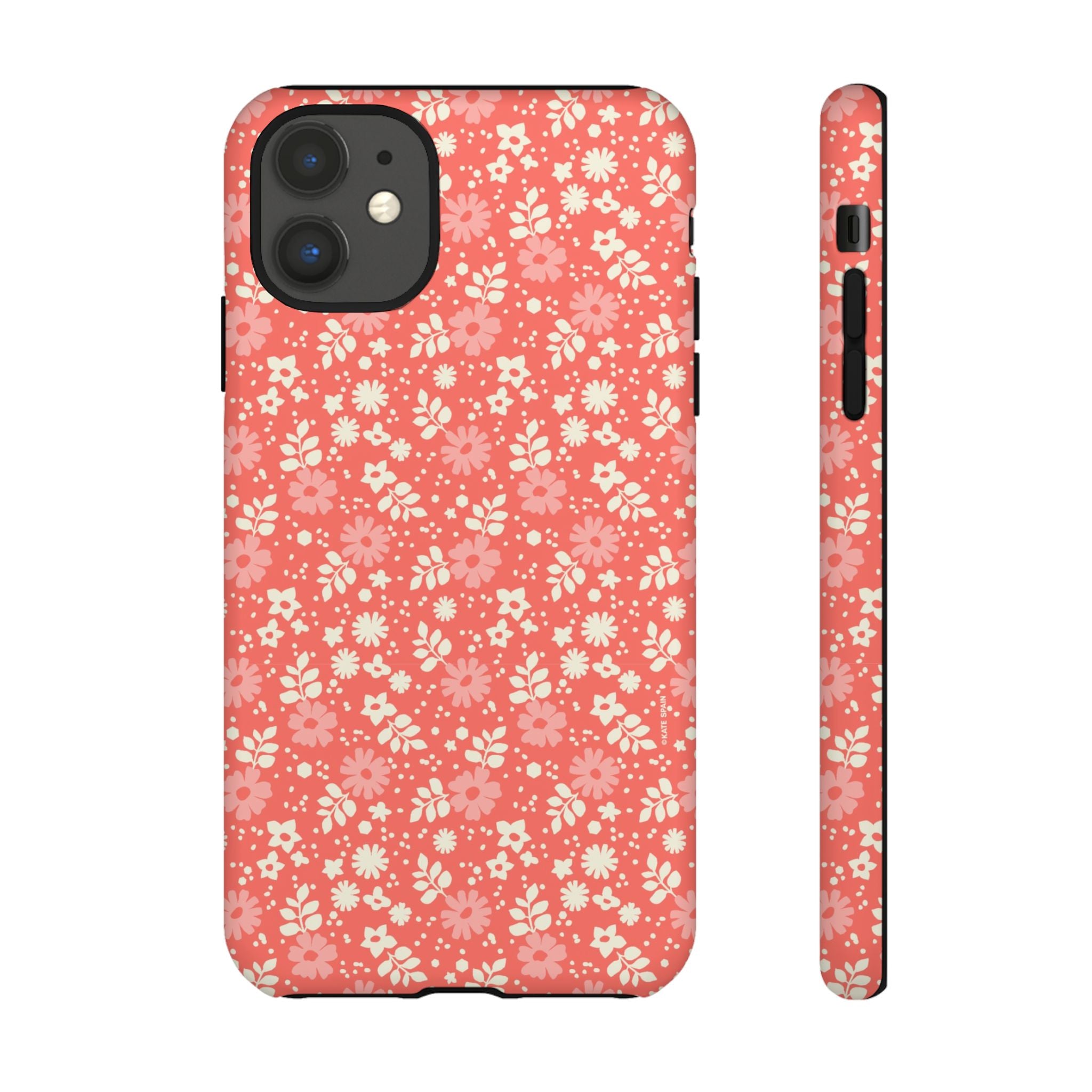 Petaline Tough iPhone 11 Case – Matte | coral, pink, cream ditsy floral print