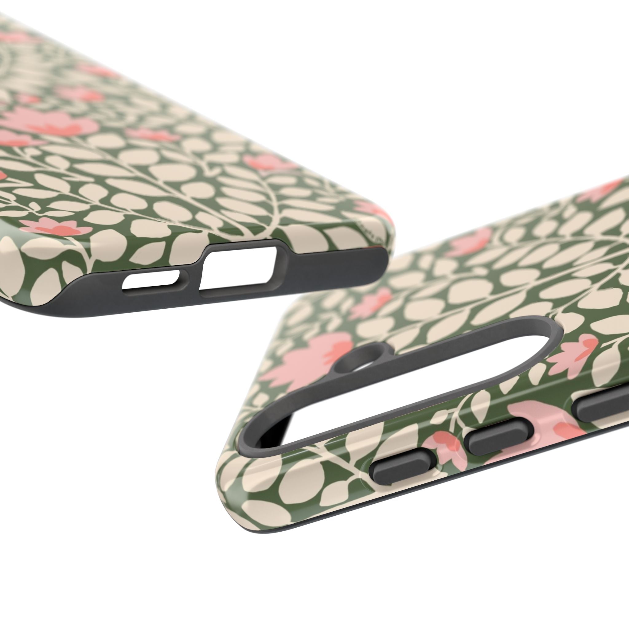 Wild Vines Samsung Galaxy S24 Ultra Case – side view showing buttons and ports in case | green, cream, blush botanical vine floral print