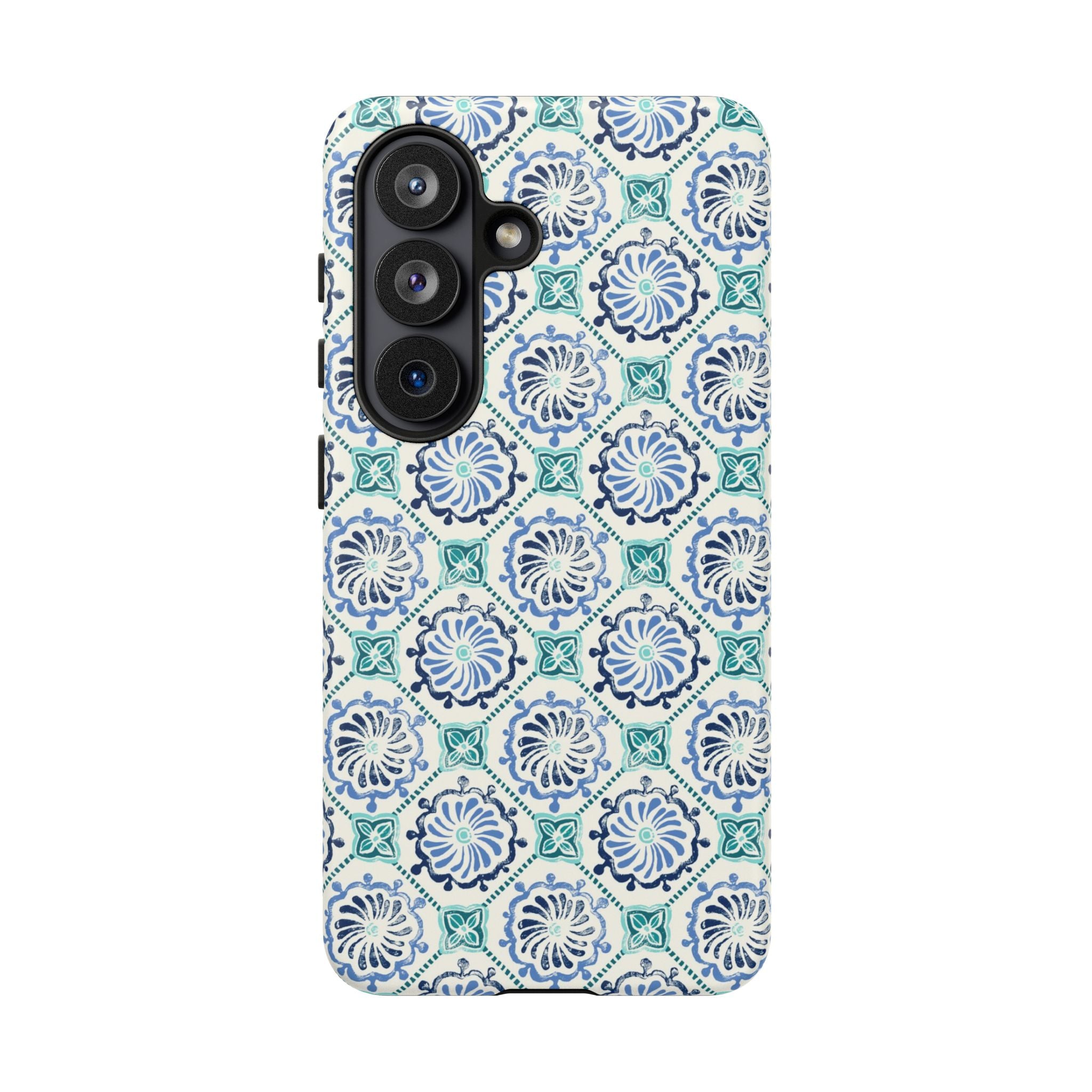 Horizon Blue Tile Samsung Galaxy S26 Case – Matte | blue, turquoise, cream white dual-layer protection
