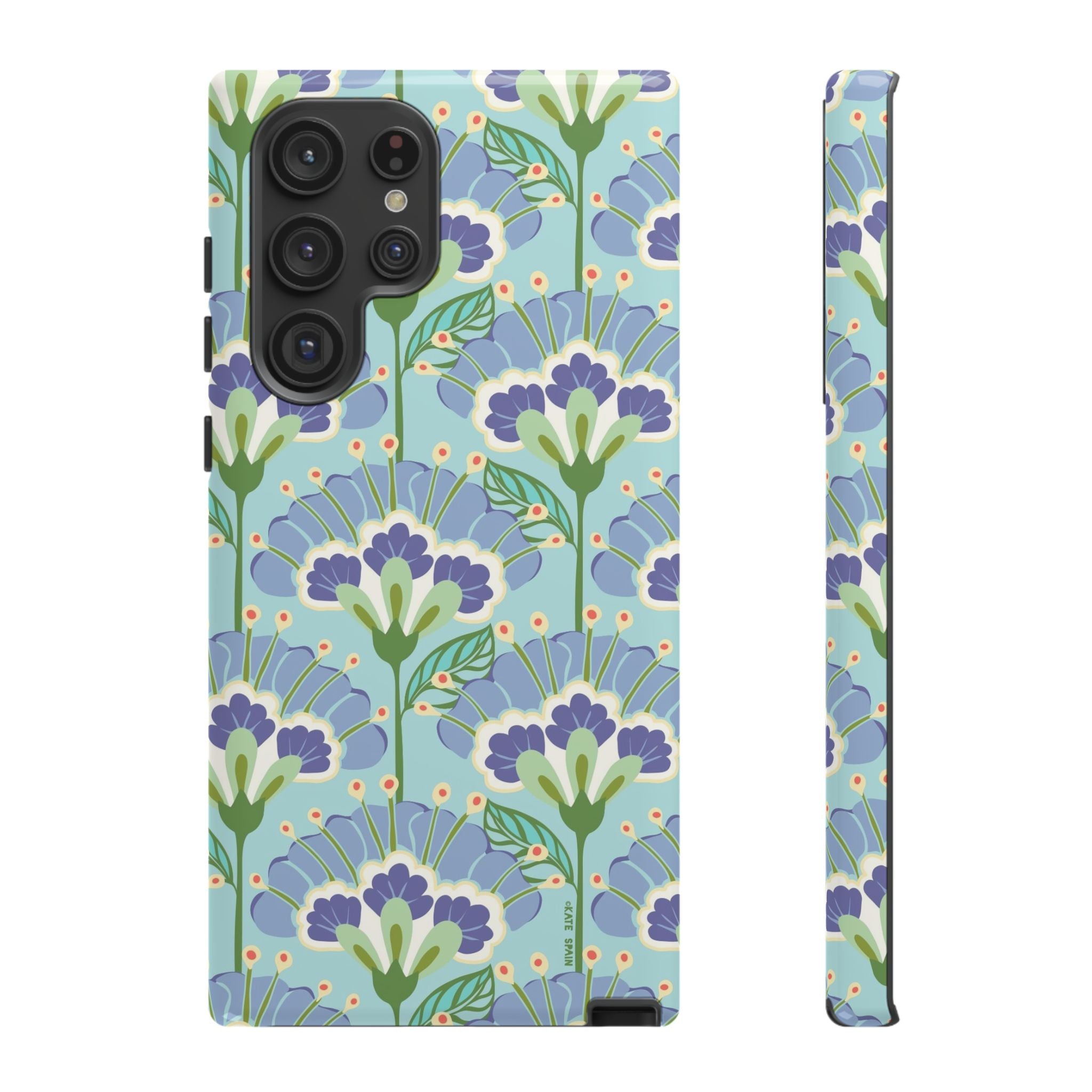 Lantern Flower Samsung Galaxy S22 Ultra Case – Glossy | light blue, lavender, lime green floral print