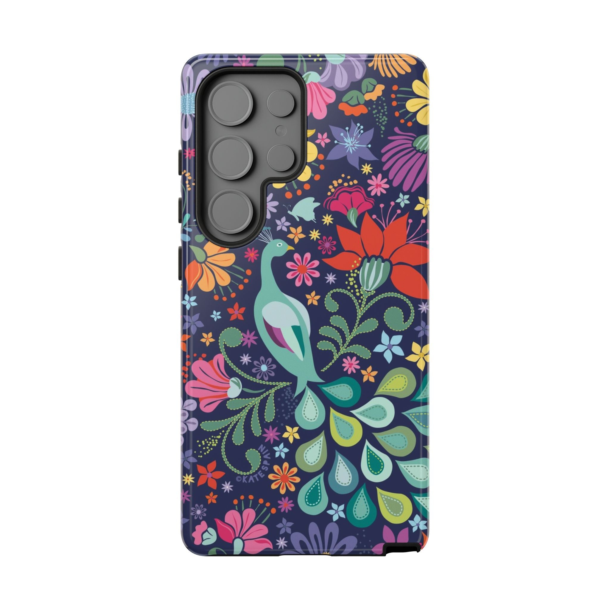 Luxury Peacock Sanctuary Samsung Galaxy S25 Ultra Case – Matte | navy, teal, coral multicolor vibrant peacock feather botanical print