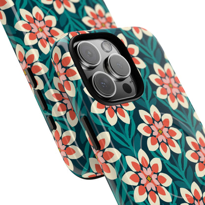 Modern Dahlia MagSafe iPhone Case - Teal Allover Pattern