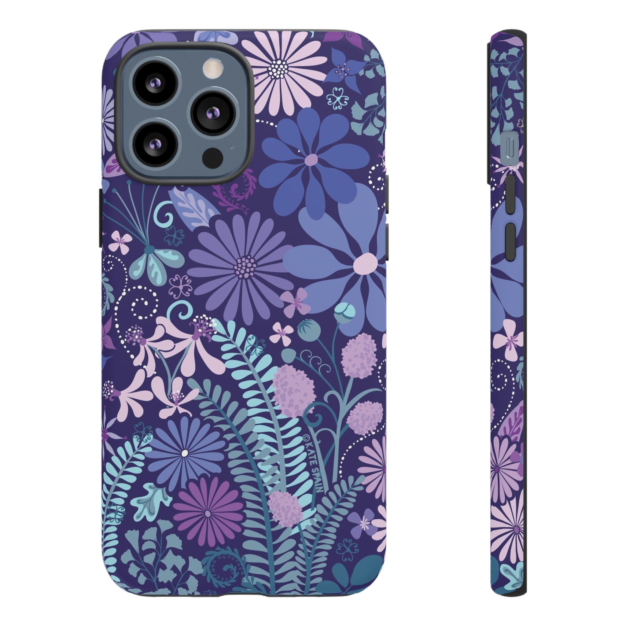 Luxury Terrain Tough iPhone 13 Pro Max Case – Matte | navy, purple, aqua botanical woodland floral print