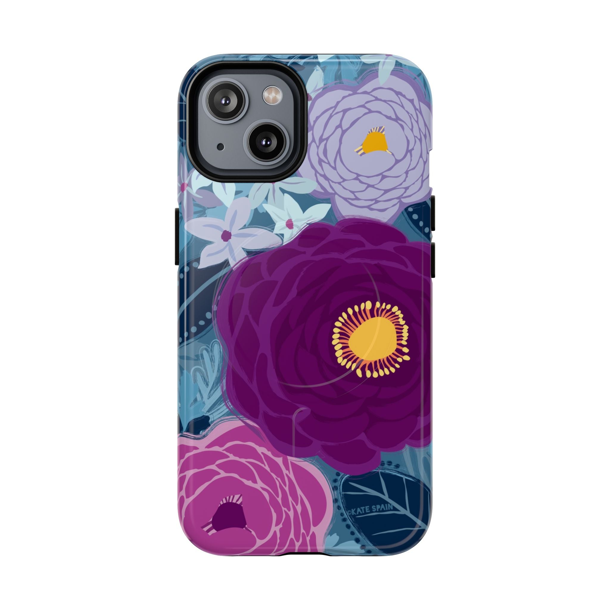 Bloomerie Violet MagSafe iPhone 14 Case – Glossy | navy, purple, magenta botanical peony floral print