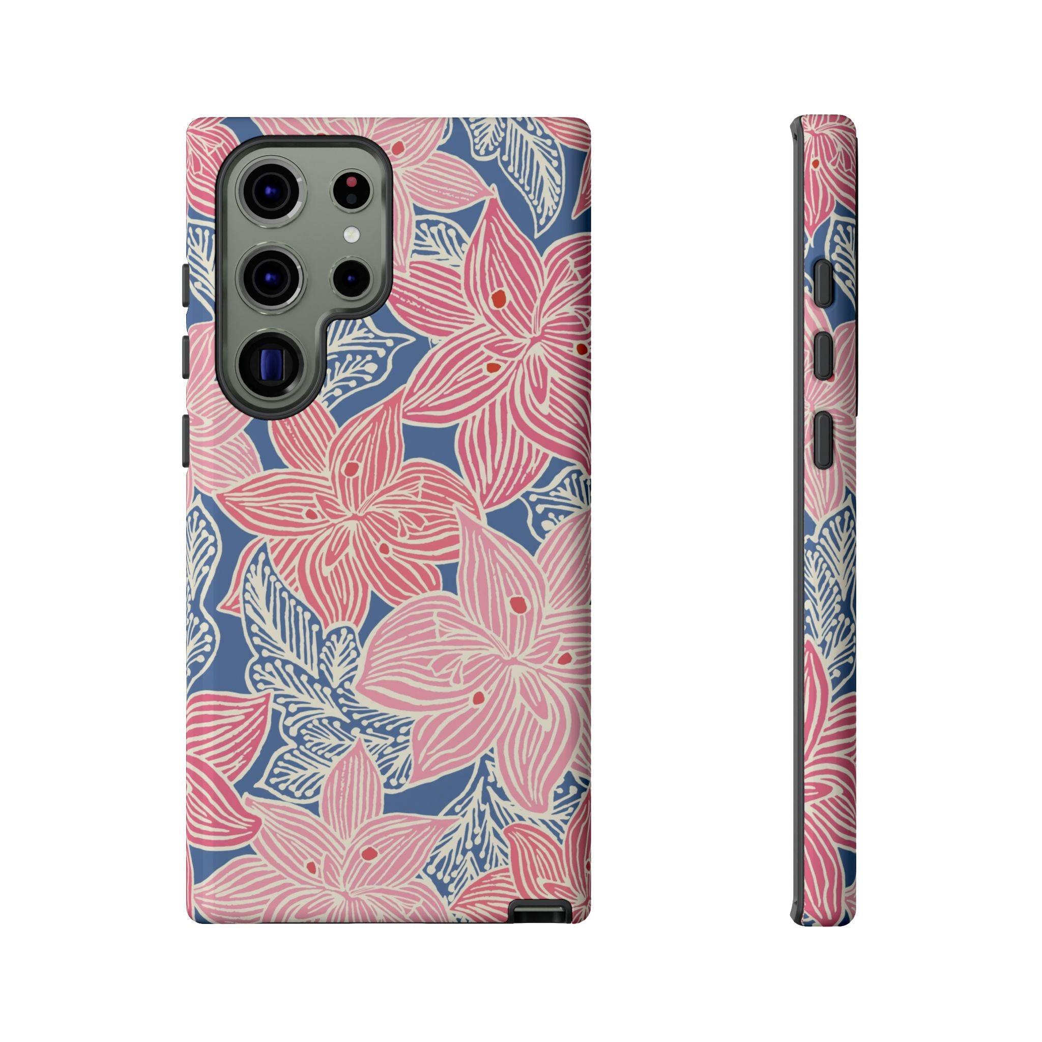 Hibiscus Lagoon Samsung Galaxy S23 Ultra Case – Glossy | coral, blush, cream, dusty blue hibiscus botanical print
