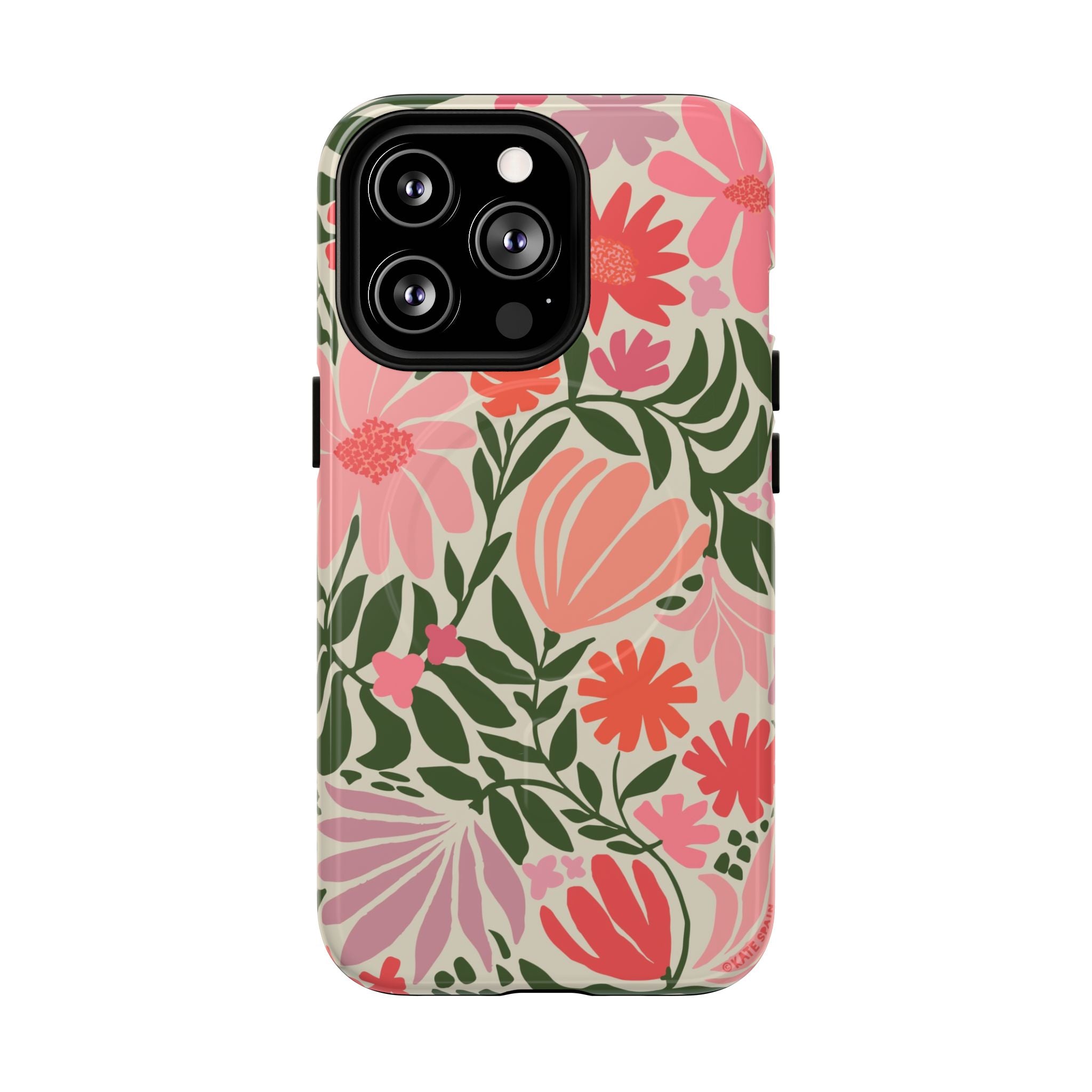 Botanica MagSafe iPhone 13 Pro Case – Glossy | coral, pink, sage green botanical wildflower print