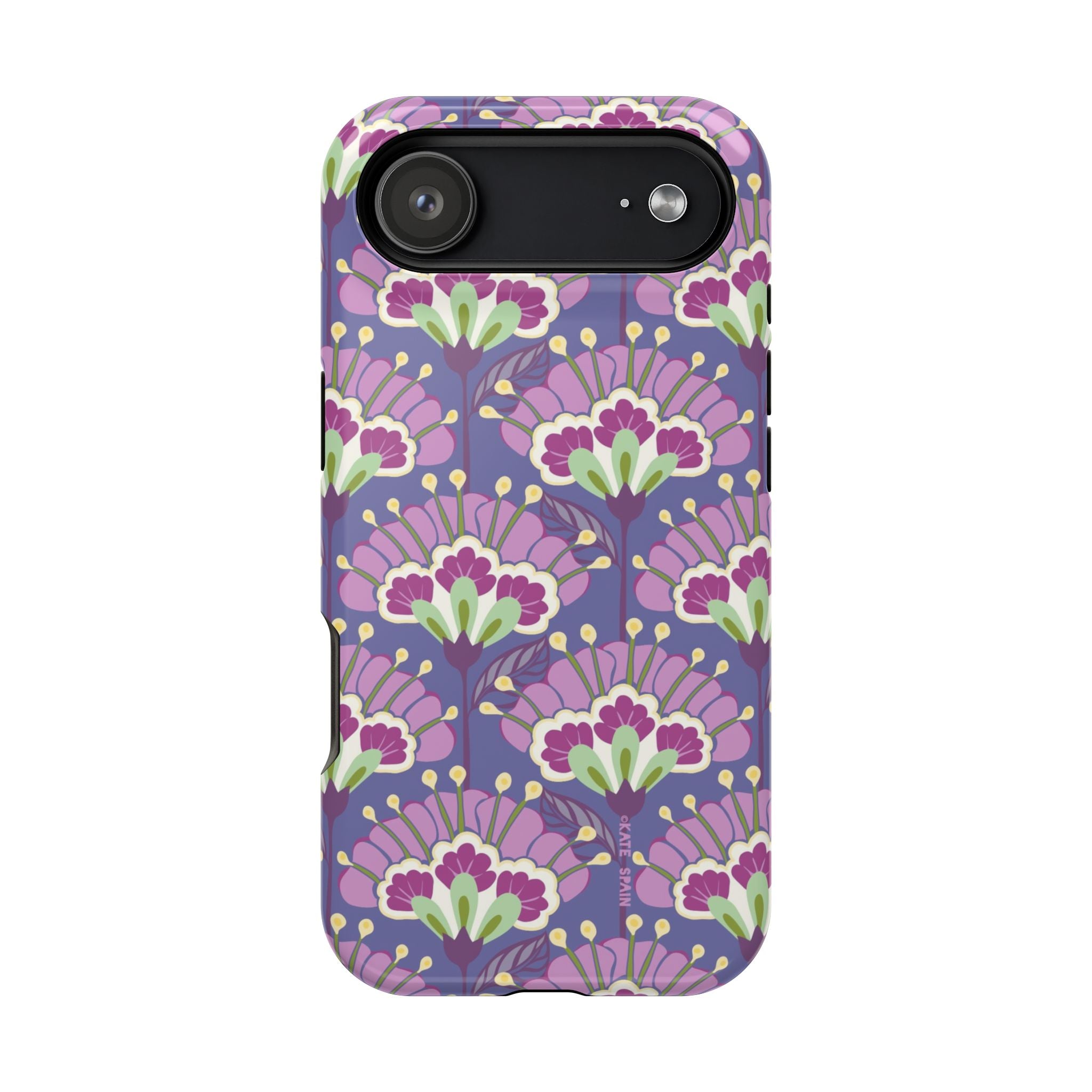 Lantern Flower MagSafe iPhone 17 Air Case – Glossy | periwinkle, purple, mauve, sage botanical lantern floral print MagSafe compatible, dual-layer protection