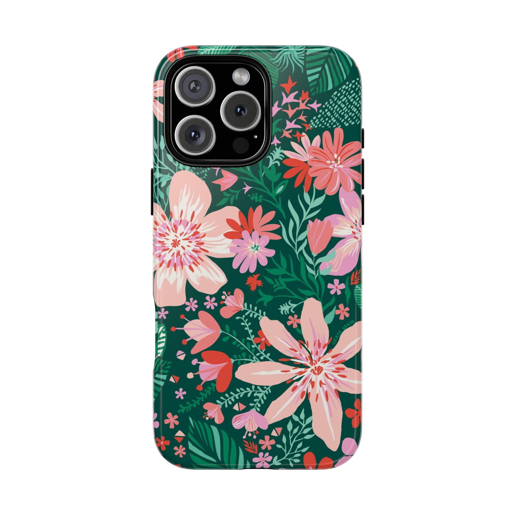 Bonaire Tough iPhone 16 Plus Case – Matte | jade, pink, white tropical floral botanical print
