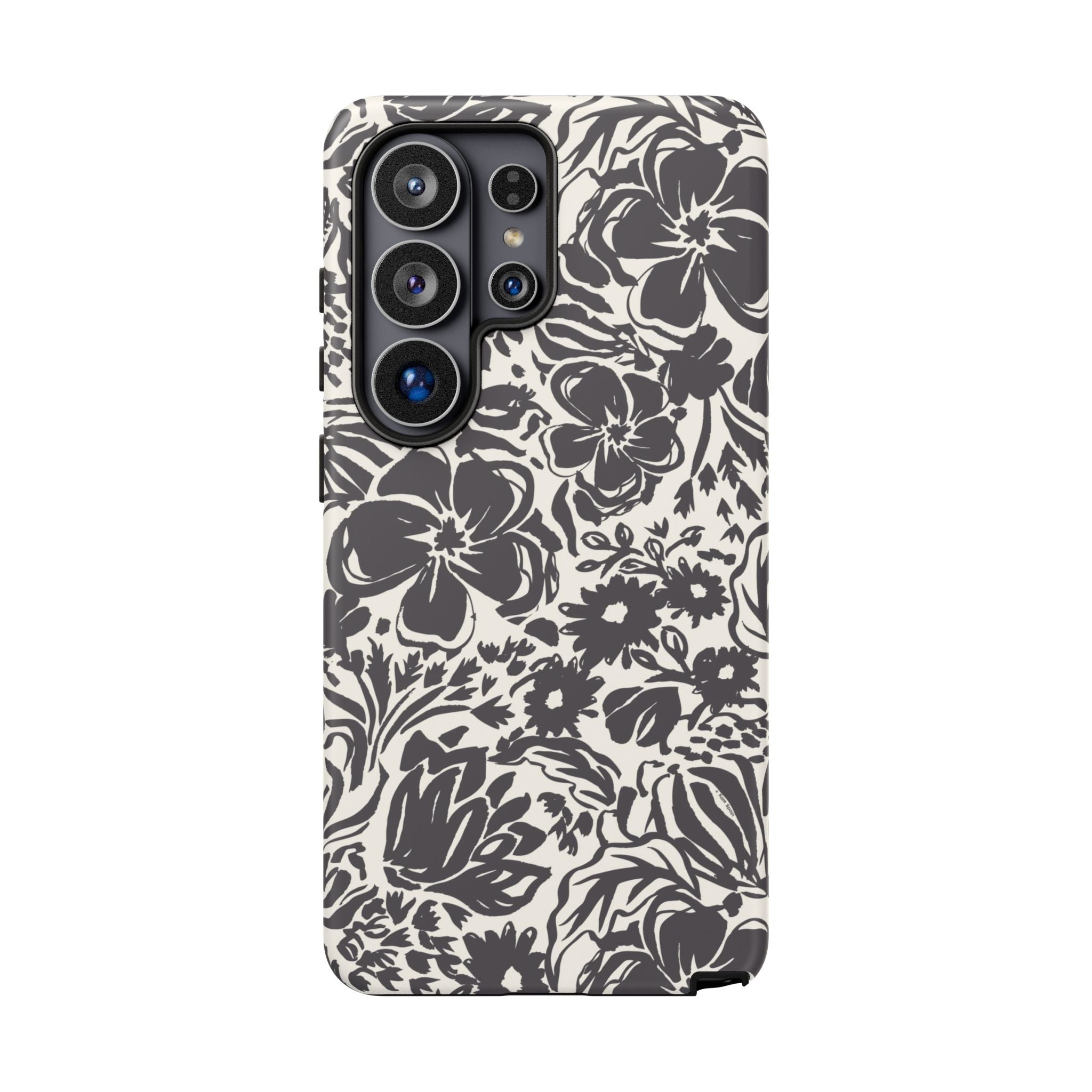 Rhapsody Black Samsung Galaxy S26 Ultra Matte case — bold charcoal floral print on cream by Kate Spain