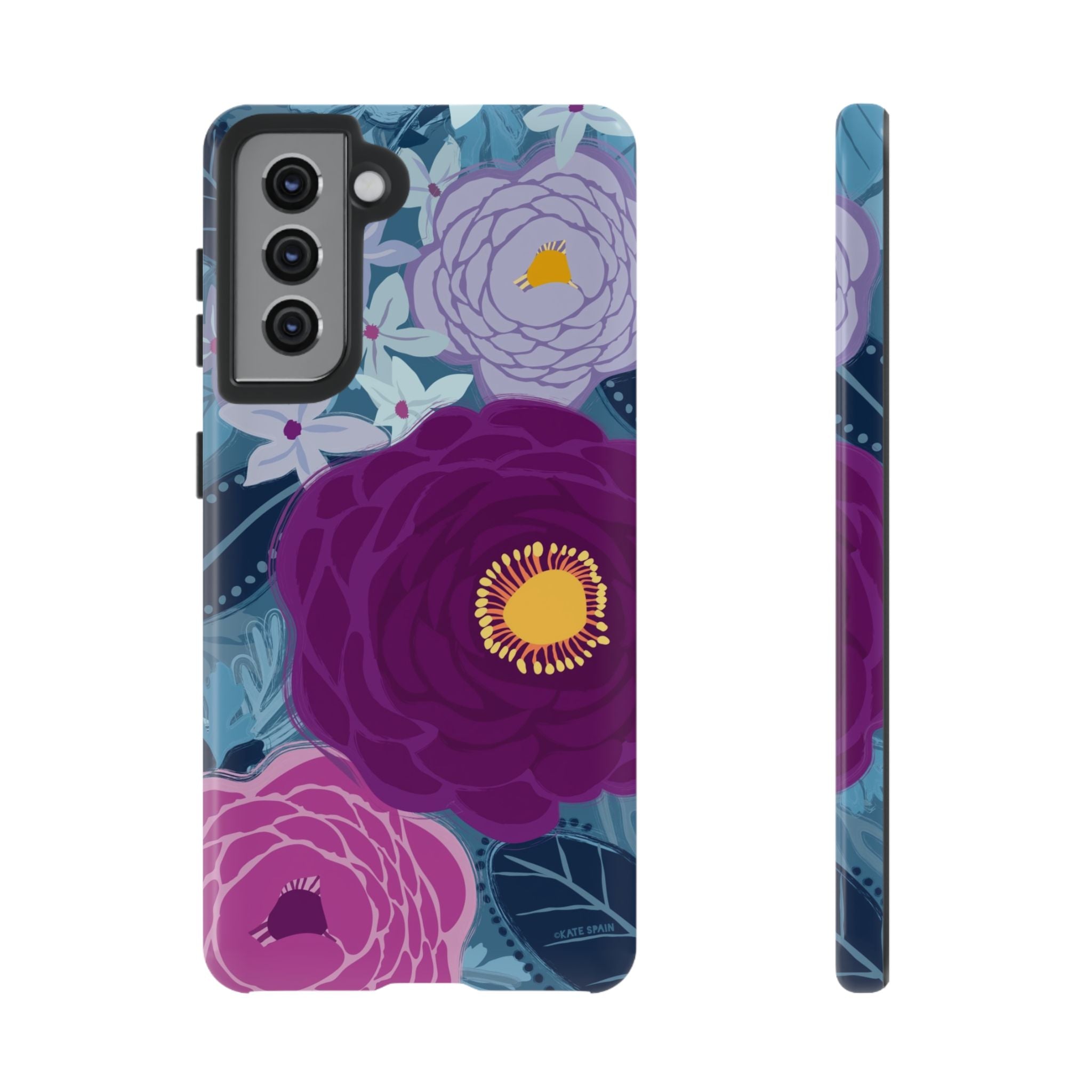 Bloomerie Samsung Tough Case Samsung Galaxy S21 Case – Glossy | navy, purple, magenta botanical peony floral print