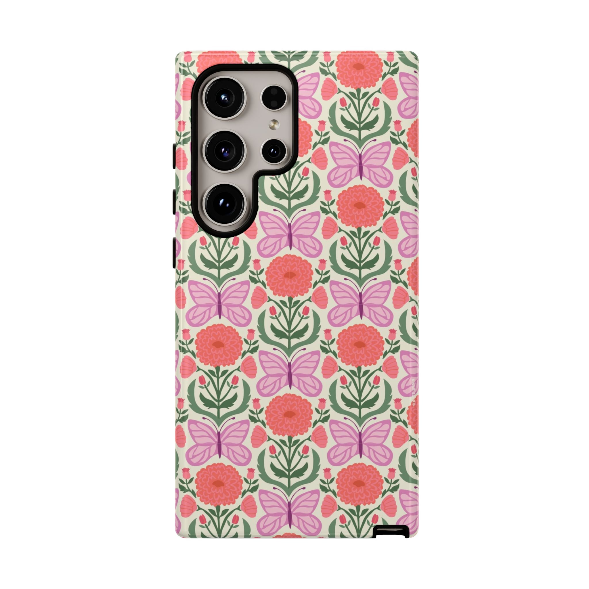 Luxury Pink Butterfly Samsung Galaxy S24 Ultra Case – Glossy | cream, coral, lavender butterfly floral print
