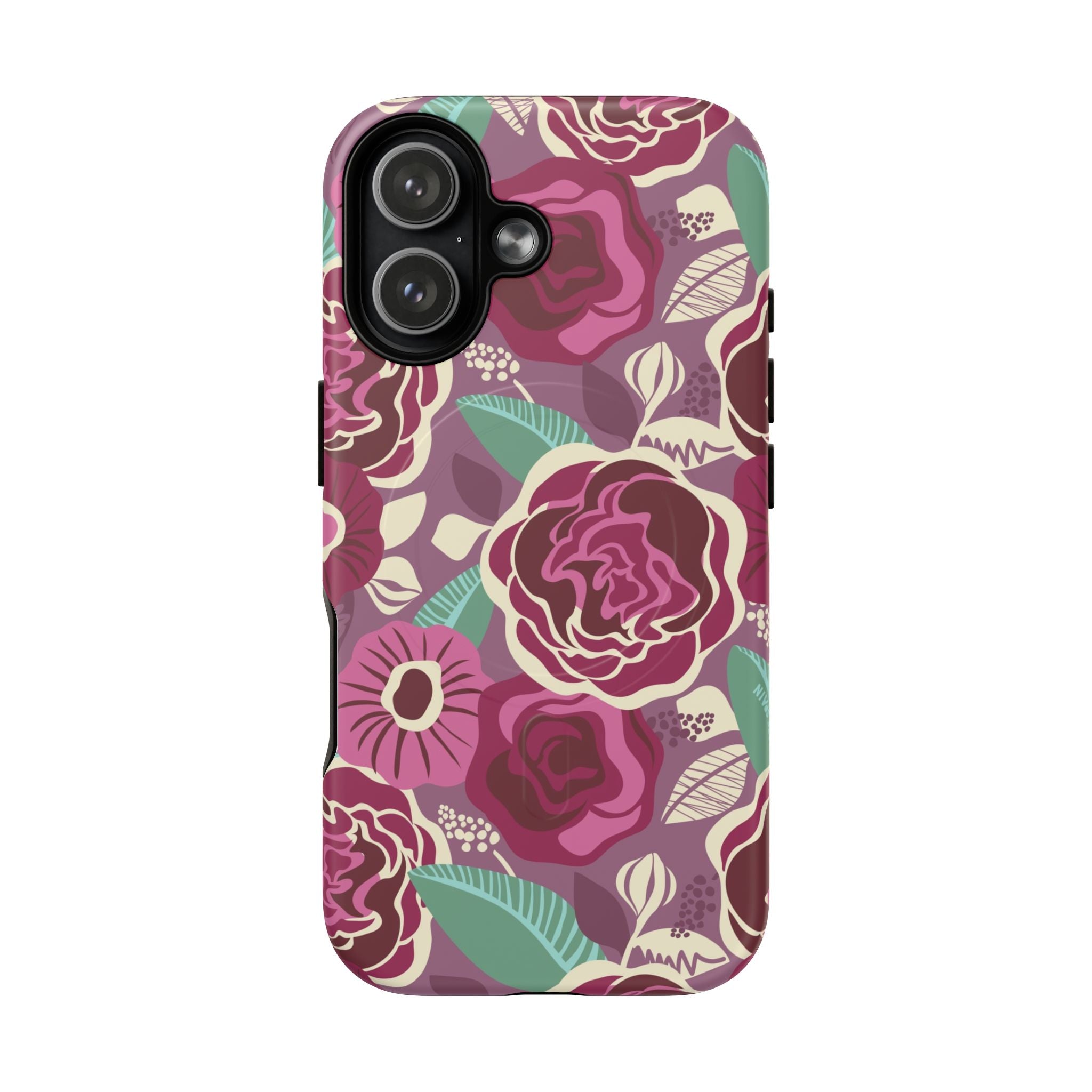 Luxury Tea Rose Burgundy MagSafe iPhone 17 Case – Matte | burgundy, magenta, plum botanical rose floral print