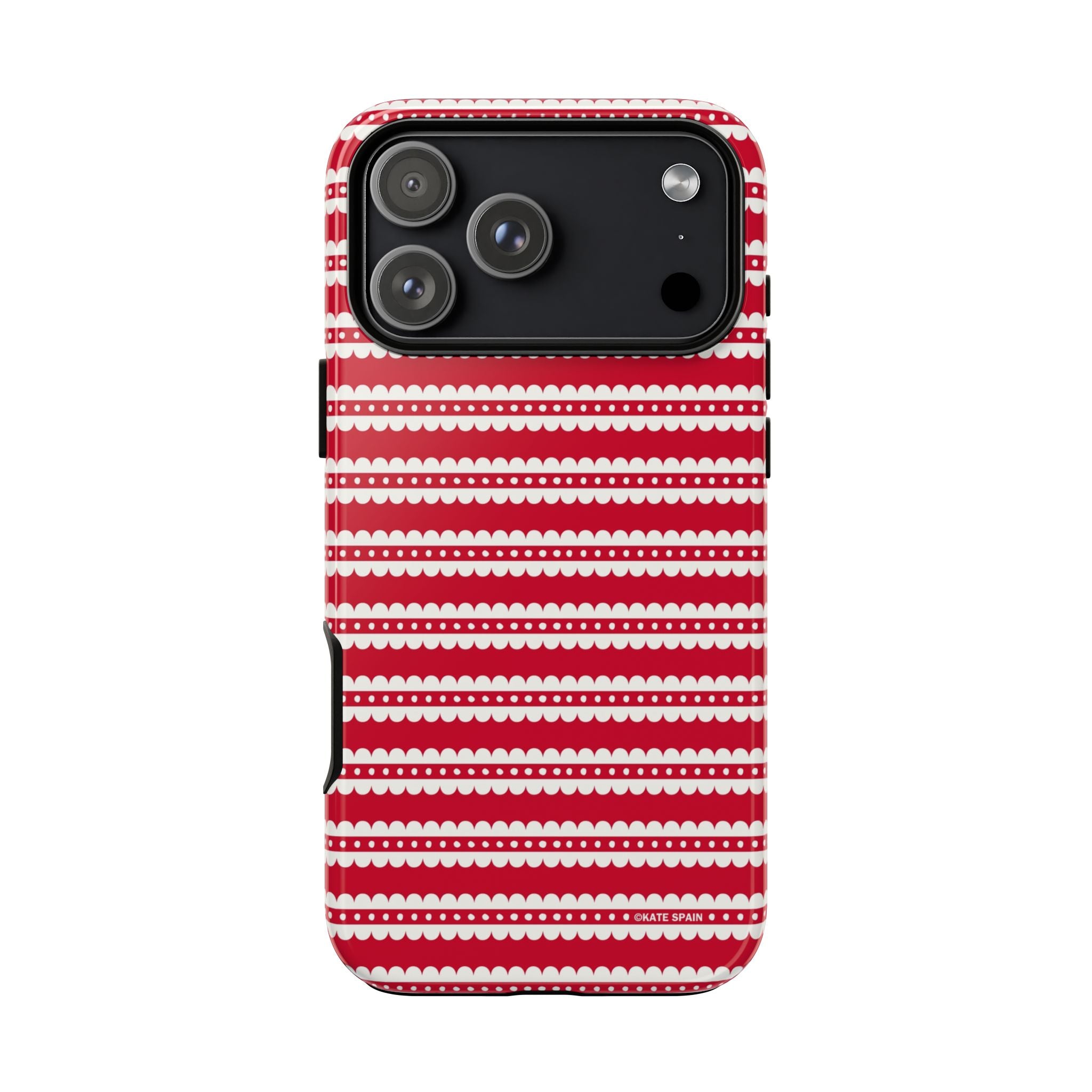 Candy Cane Stripe Tough iPhone 17 Pro Max Case – Glossy | red, cream scalloped candy cane stripe print