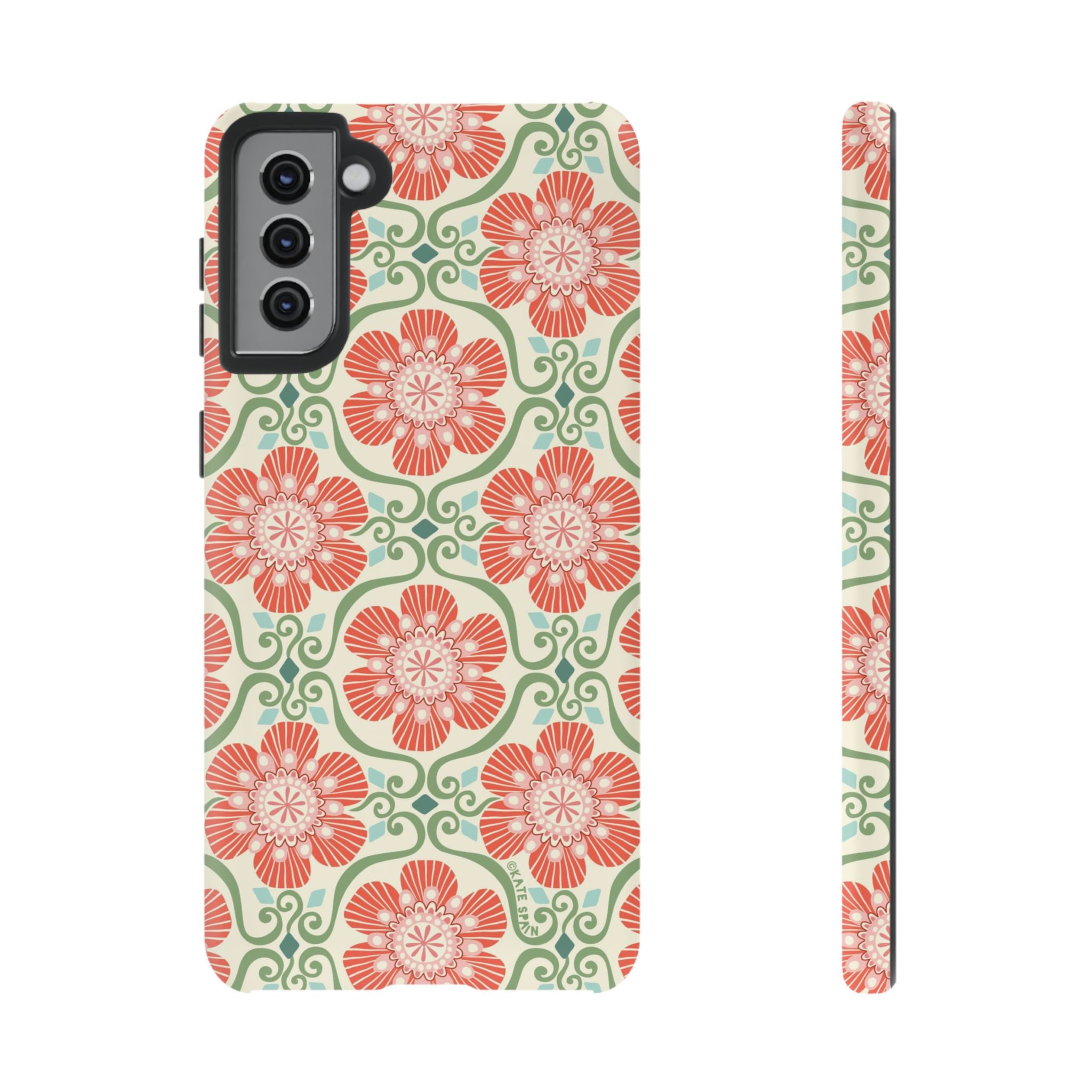 Luxury Barcelona Flowers Samsung Galaxy S21 Plus Case – Matte | cream, coral, sage botanical floral print