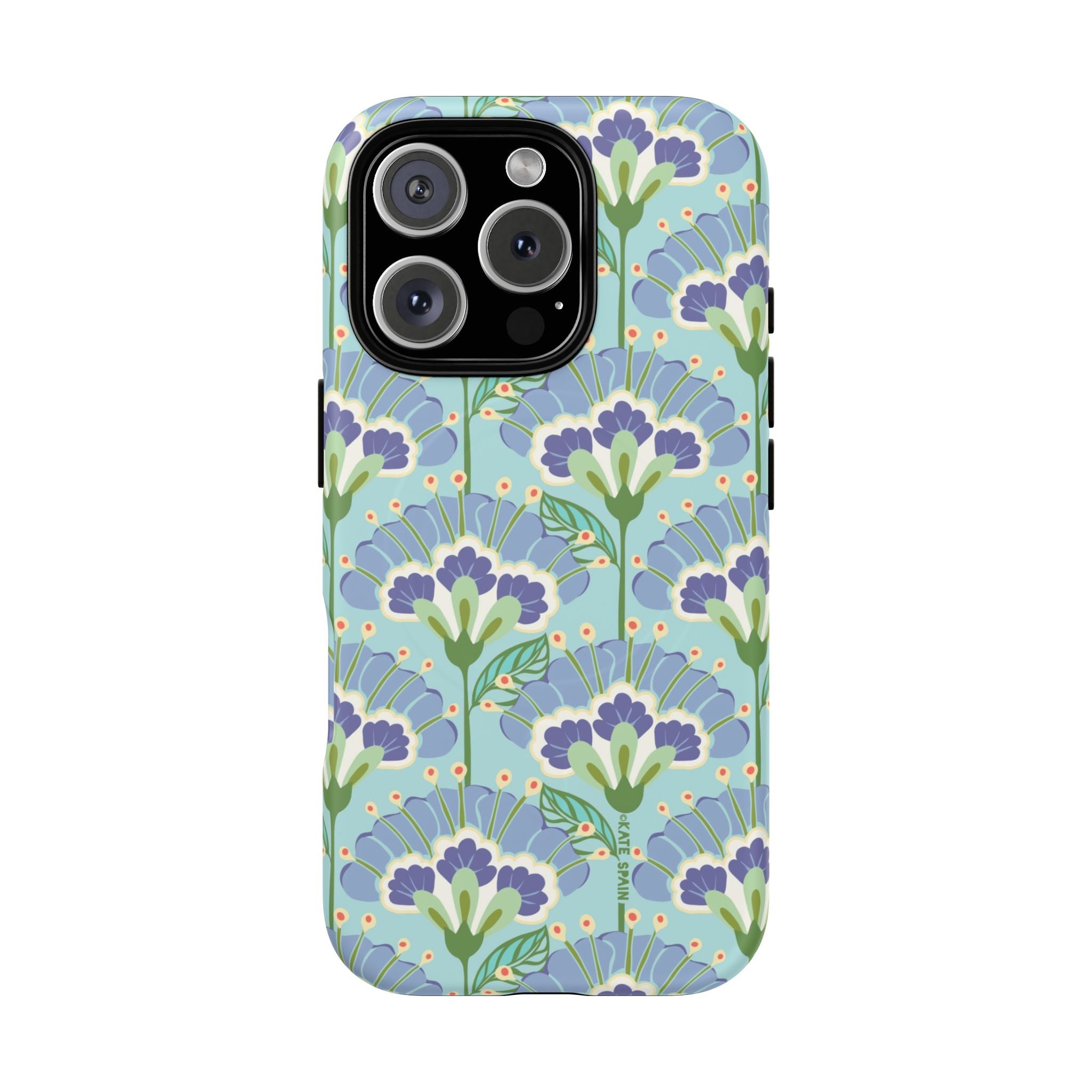 Lantern Flower MagSafe iPhone 16 Pro Case – Matte | aqua, periwinkle, green botanical lantern floral print