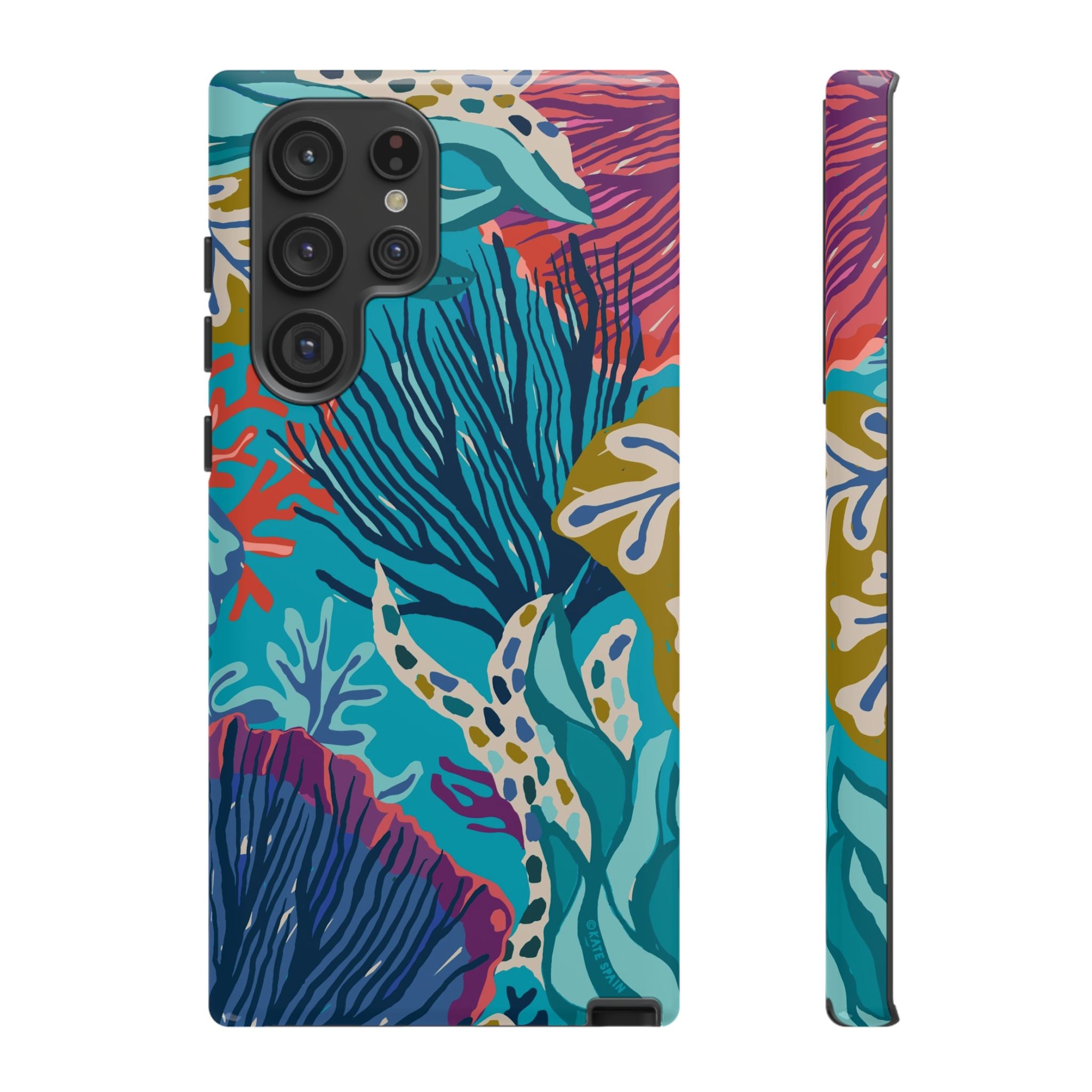 Luxury Reef Samsung Galaxy S22 Ultra Case – Glossy | teal, navy, magenta, olive coral reef print