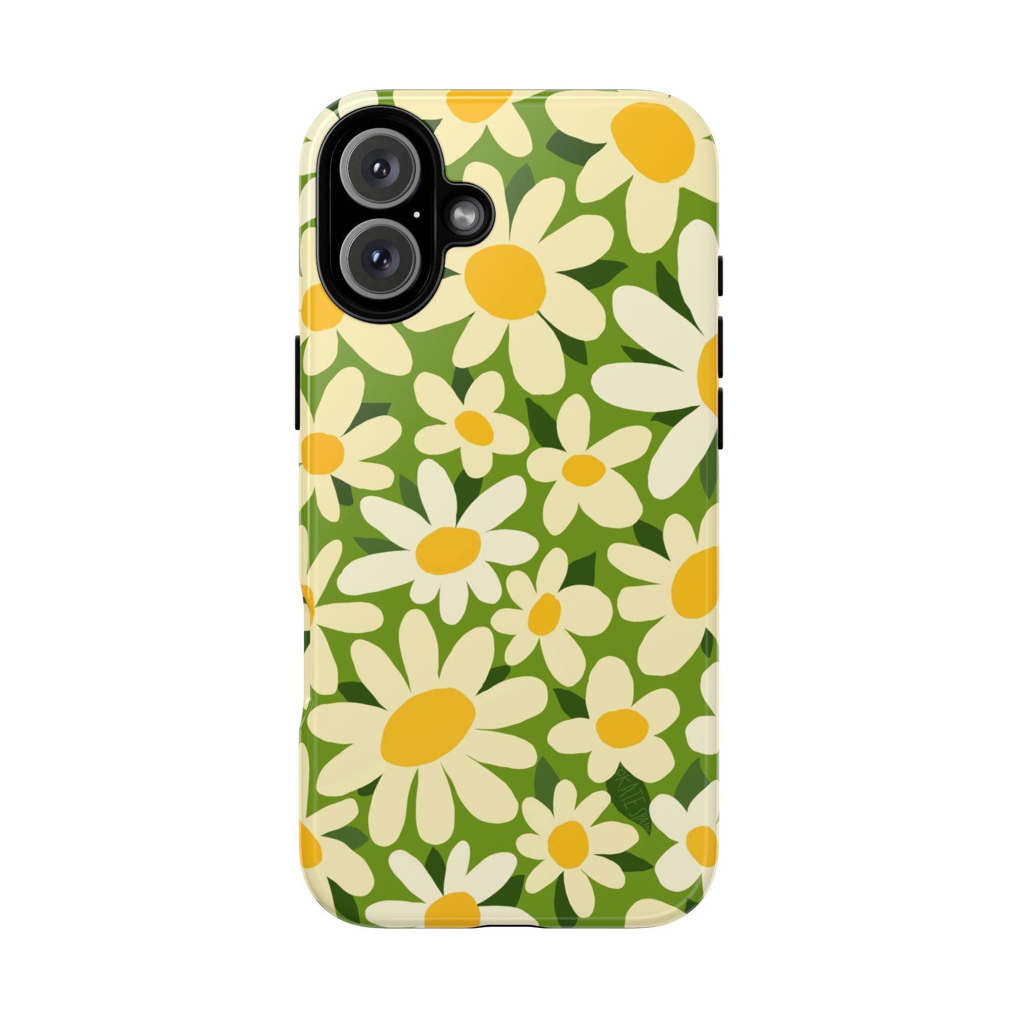 Shasta Daisy Tough iPhone 16 Plus Case – Glossy | green, white, yellow daisy floral print