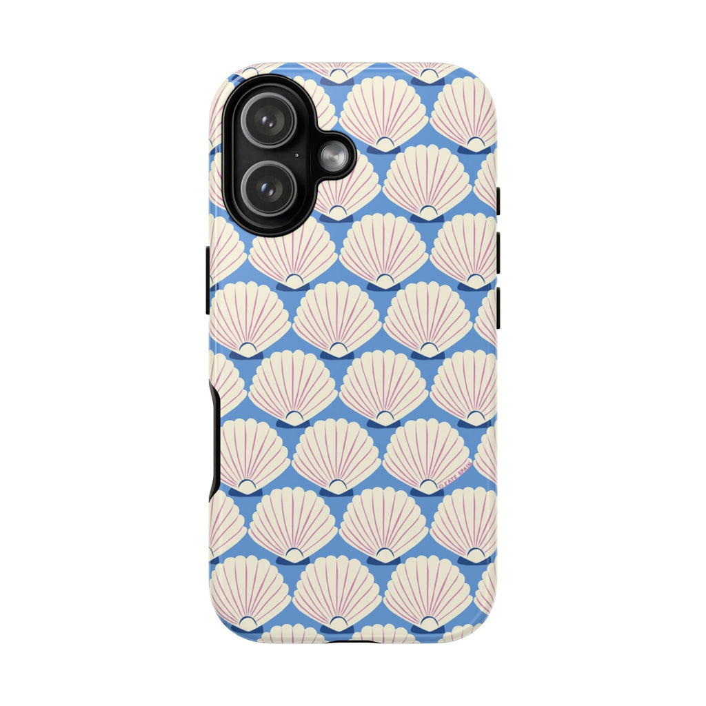Seashells Tough iPhone 17 Case – Glossy | periwinkle, cream, blush scallop shell print