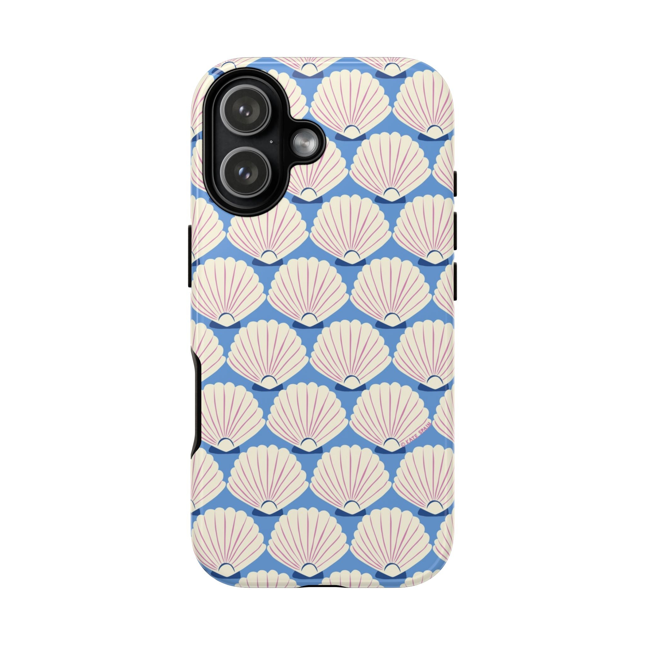 Seashells Tough iPhone 17 Case – Glossy | periwinkle, cream, blush scallop shell print