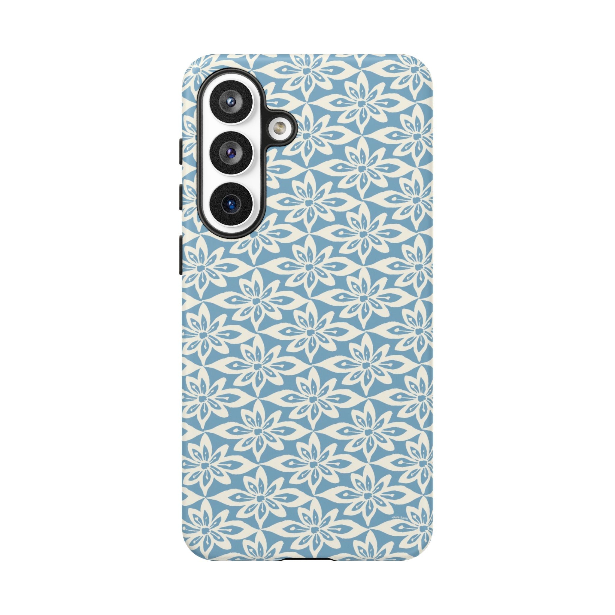 Lily Blue Samsung Galaxy S26 Plus Matte case — graphic white lily print on cerulean blue — botanical phone case by Kate Spain