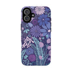 Luxury Terrain Tough iPhone 16 Plus Case – Matte | navy, purple, aqua botanical woodland floral print