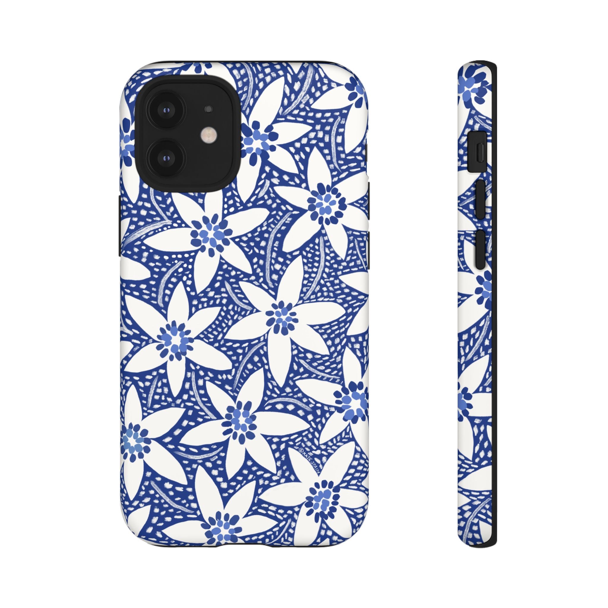 Starflower iPhone 12 mini Case – Matte | navy, white geometric starflower print