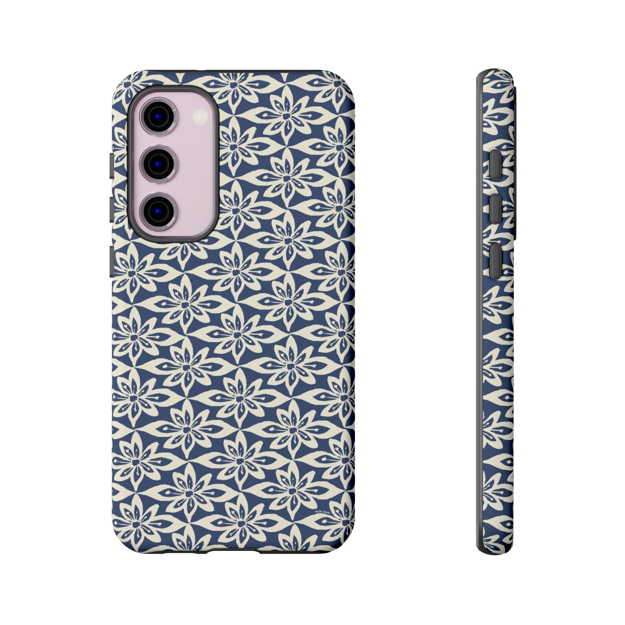 Lily Navy Blue Samsung Galaxy S23 Plus Matte case — graphic white lily print on deep navy — botanical phone case by Kate Spain