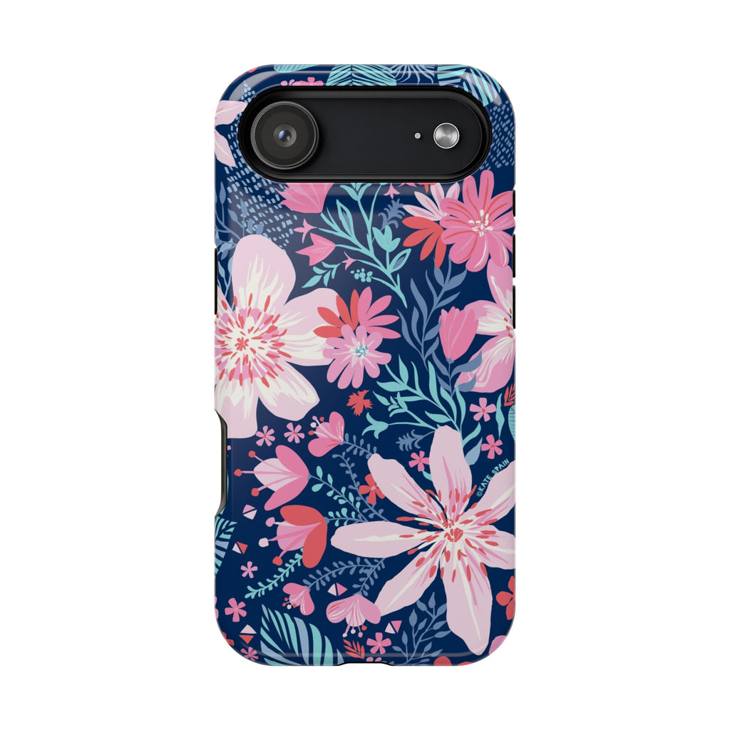Bonaire MagSafe iPhone 17 Air Case – Glossy | navy, pink, blush tropical floral print