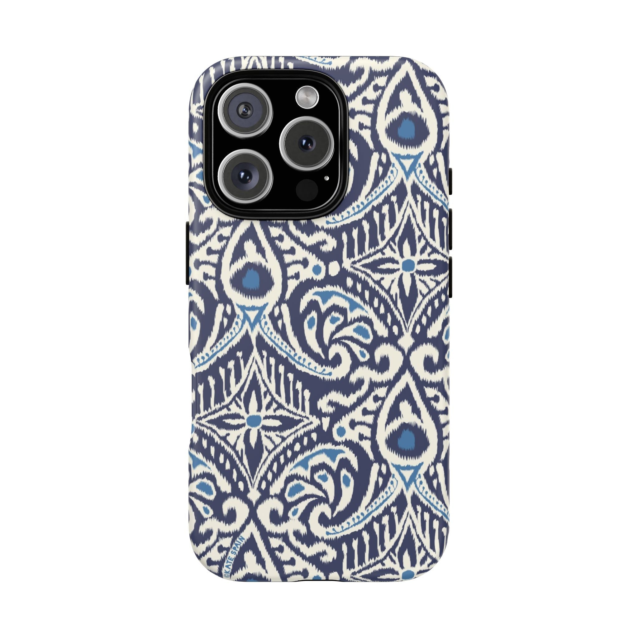 Ikat Tough iPhone 16 Pro Case – Matte | navy, cream, blue ikat medallion print