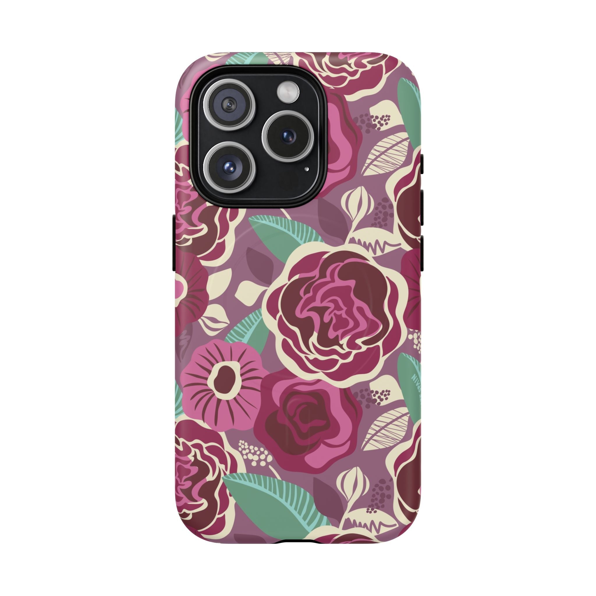 Luxury Tea Rose Burgundy MagSafe iPhone 15 Pro Case – Matte | burgundy, magenta, plum botanical rose floral print