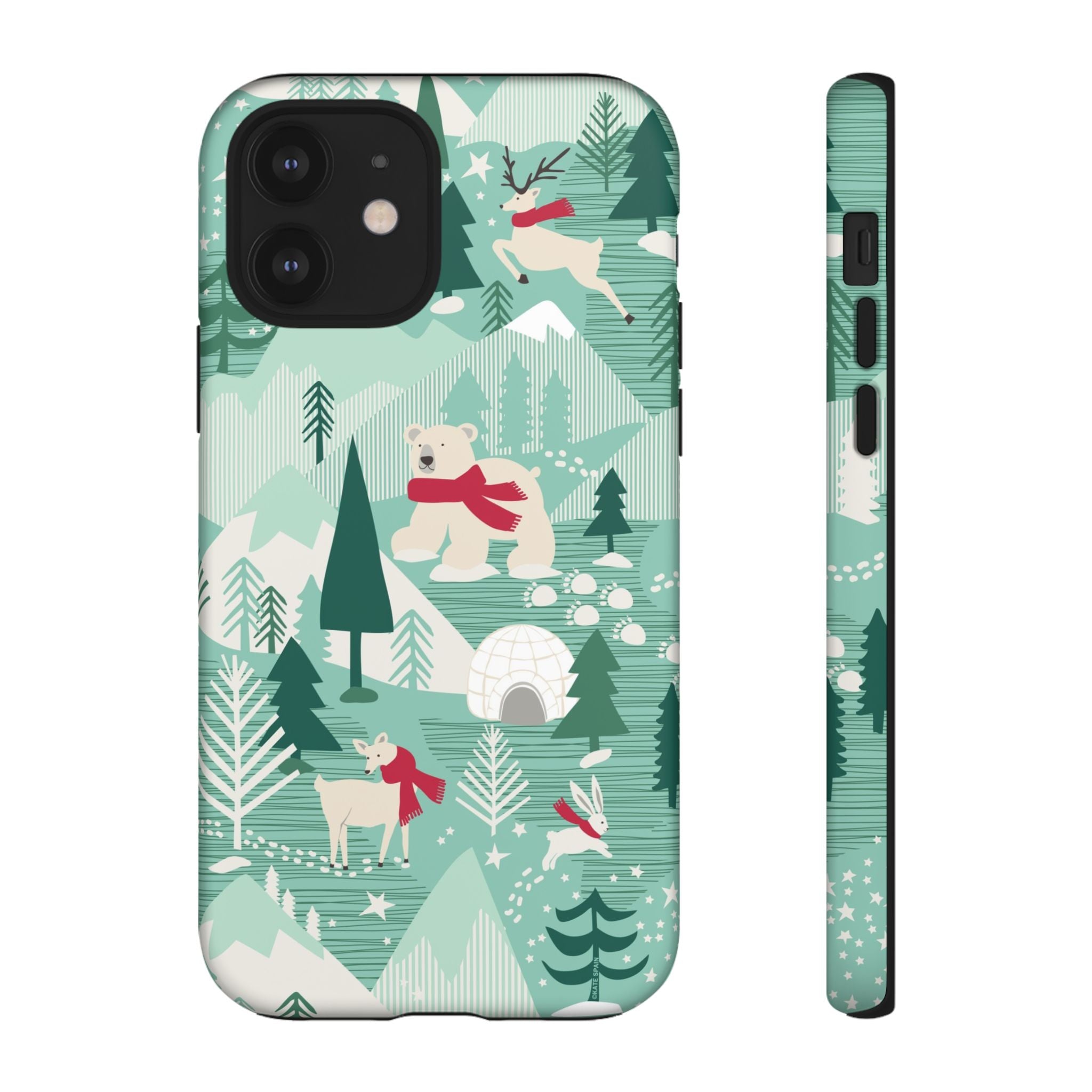 Arctica Winter Tough iPhone 12 Case – Matte | aqua, evergreen, white, animal frolic winter wonderland print