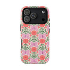 Pink Butterfly MagSafe iPhone 17 Pro Case – Matte | pink, coral, green, cream butterfly floral print
