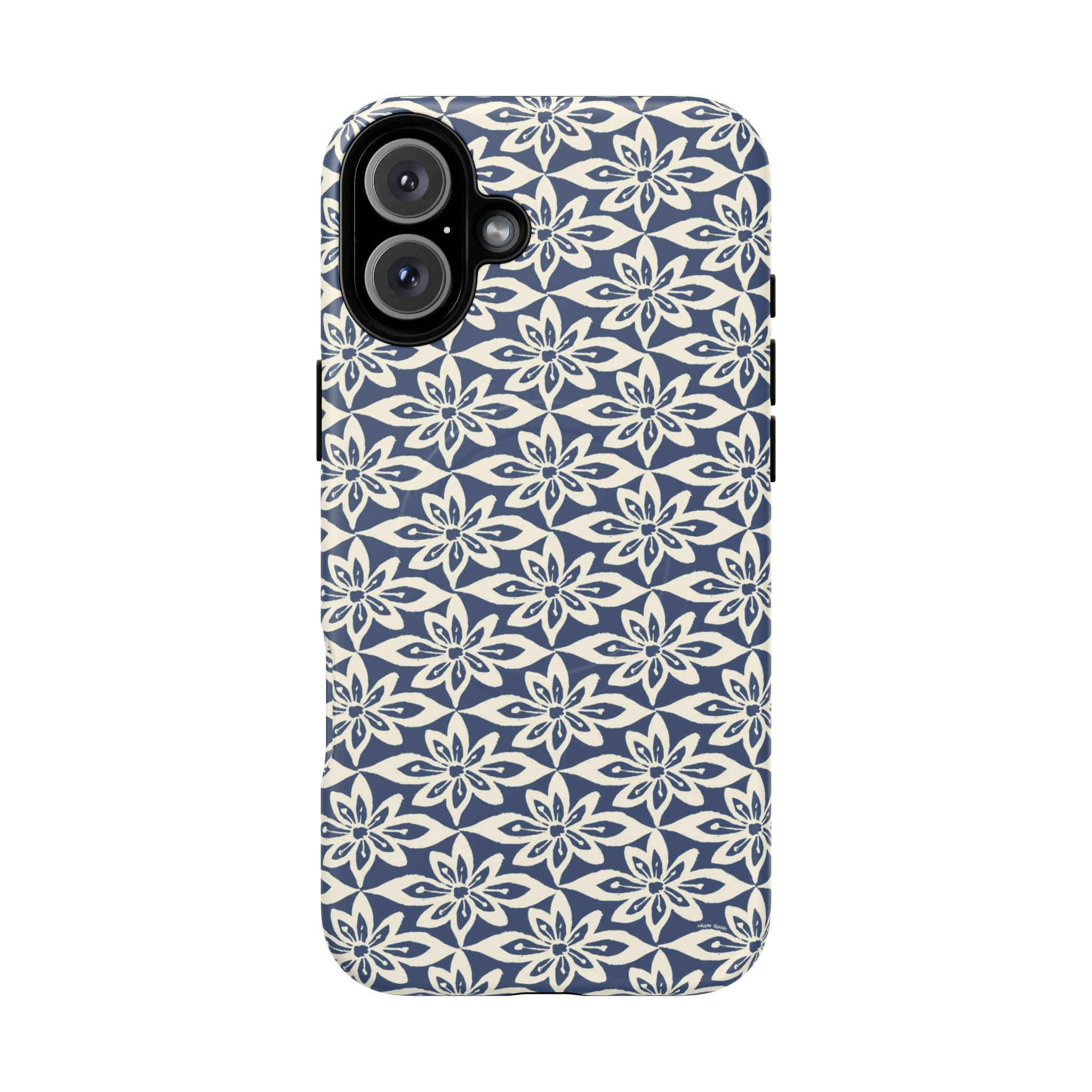 Lily Navy MagSafe iPhone 16 Plus Case – Matte | graphic white lily print on deep navy — botanical MagSafe case by Kate Spain