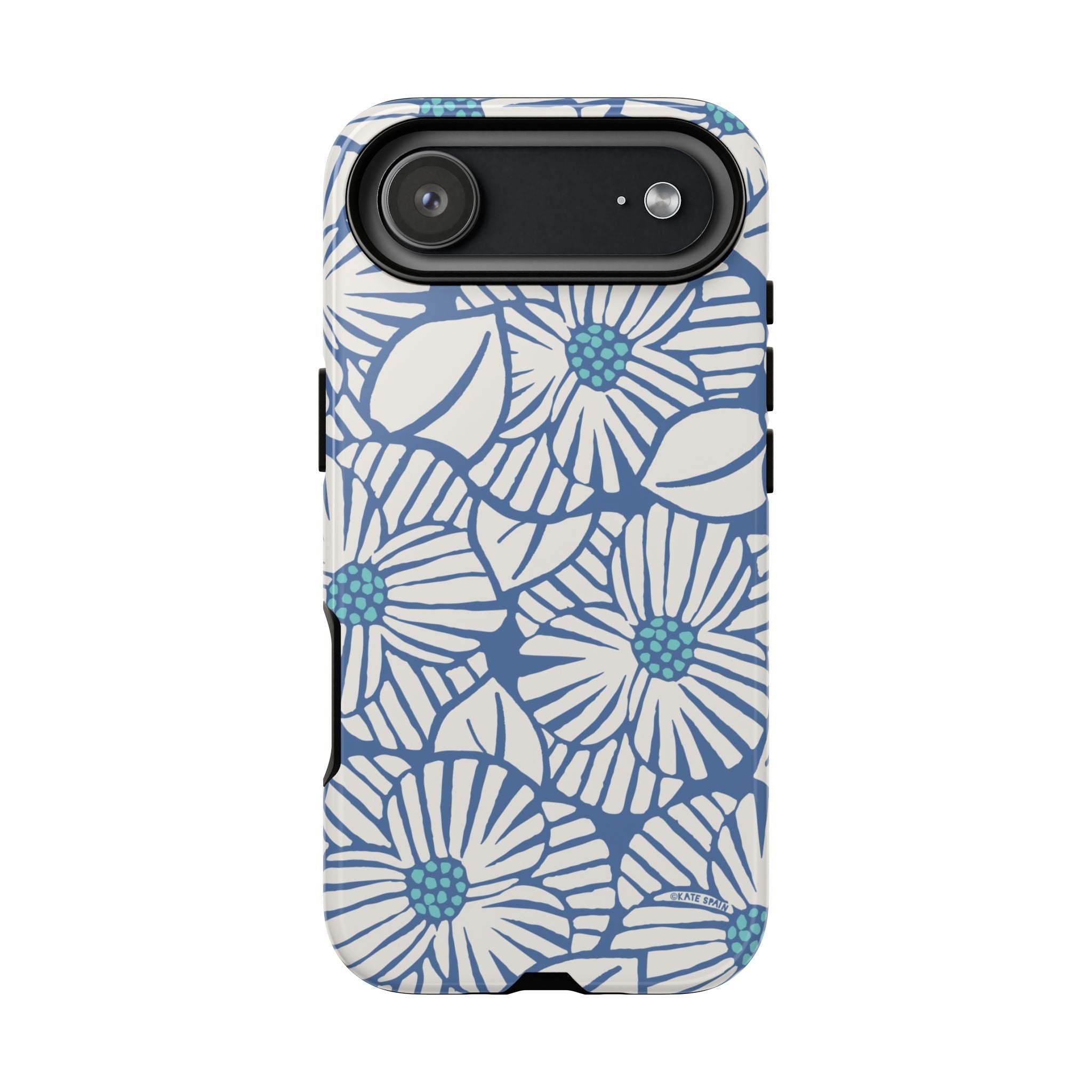 Calendula Tough iPhone 17 Air Case – Glossy | periwinkle, cream, teal graphic daisy floral print