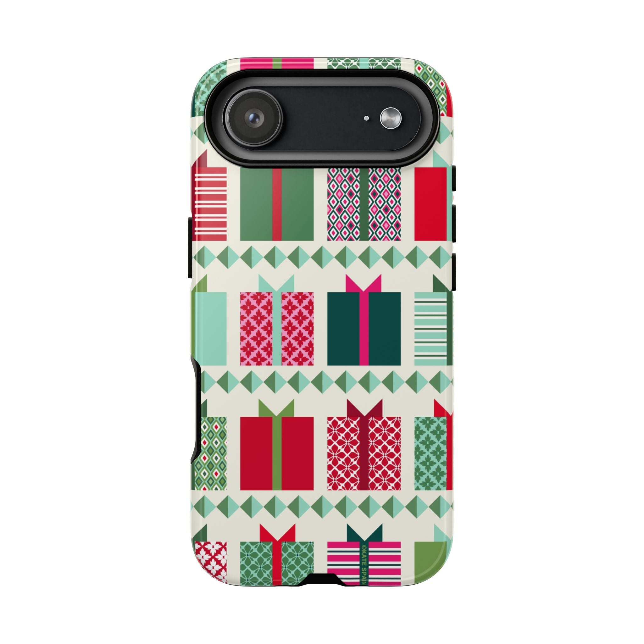 All Wrapped Up Tough iPhone 17 Air Case – Glossy | cream, red, pink, green, mint geometric gift wrap holiday print