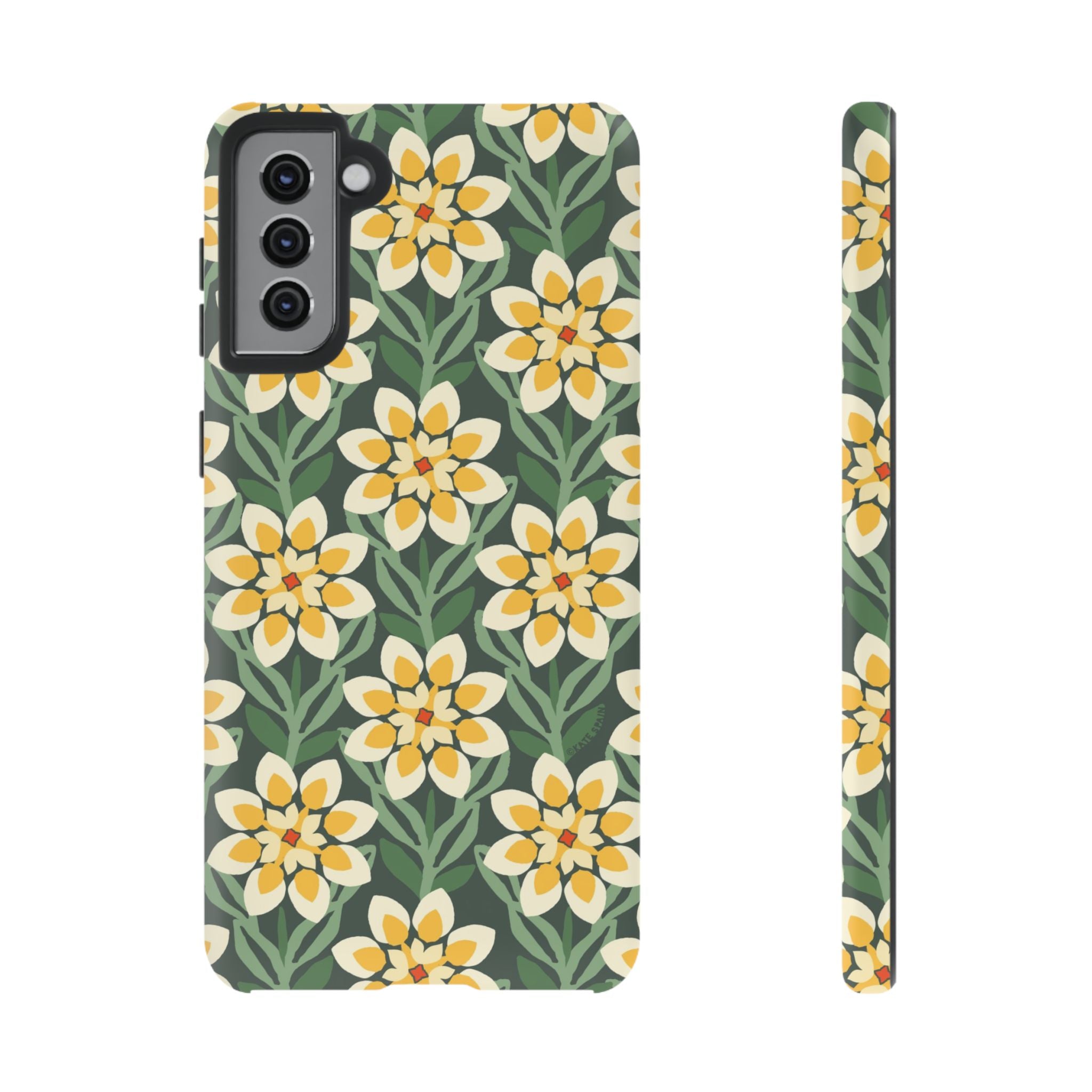Luxury Modern Dahlia Samsung Galaxy S21 Plus Case – Matte | forest green, yellow, cream modern dahlia print