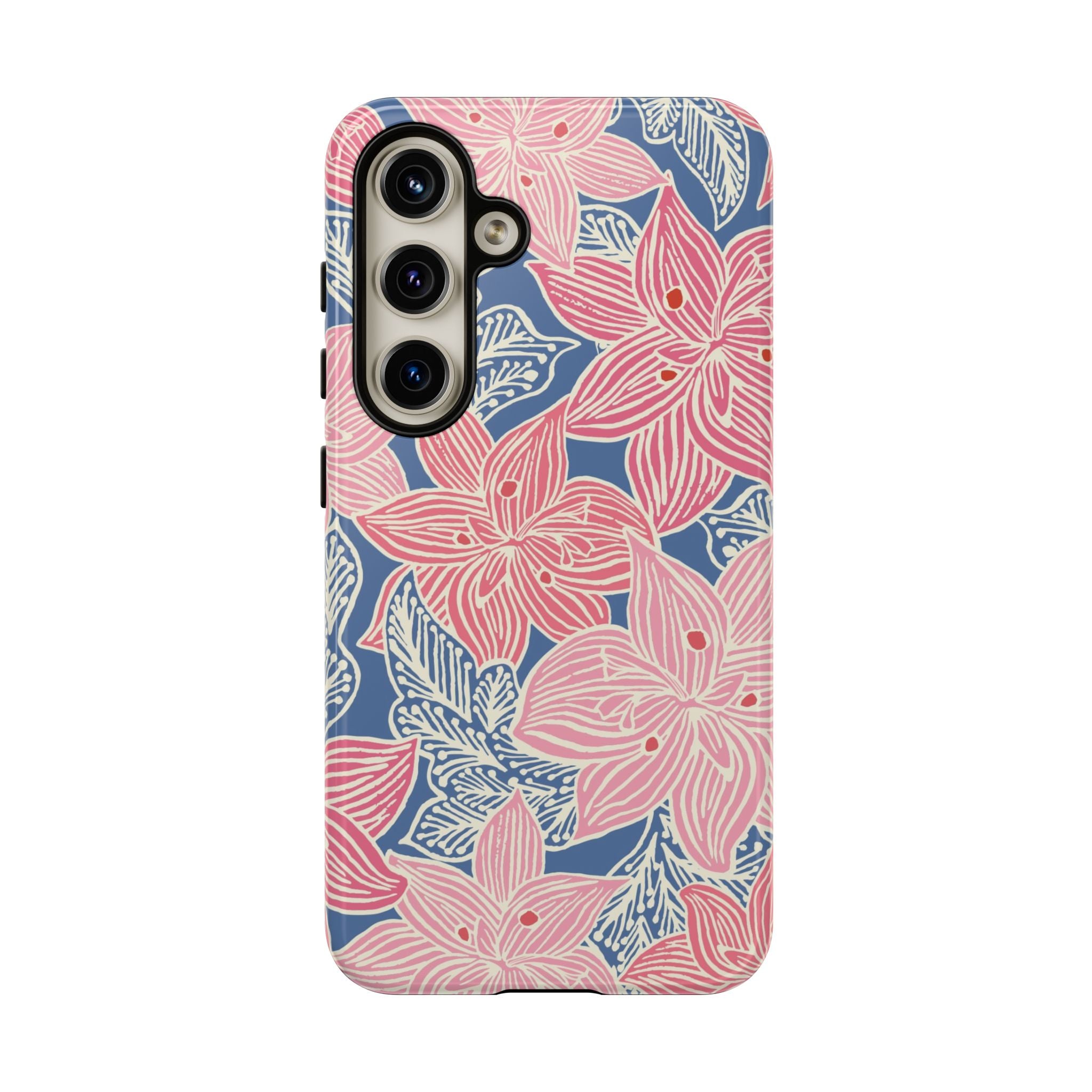 Hibiscus Lagoon Samsung Galaxy S24 Case – Glossy | coral, blush, cream, dusty blue hibiscus botanical print