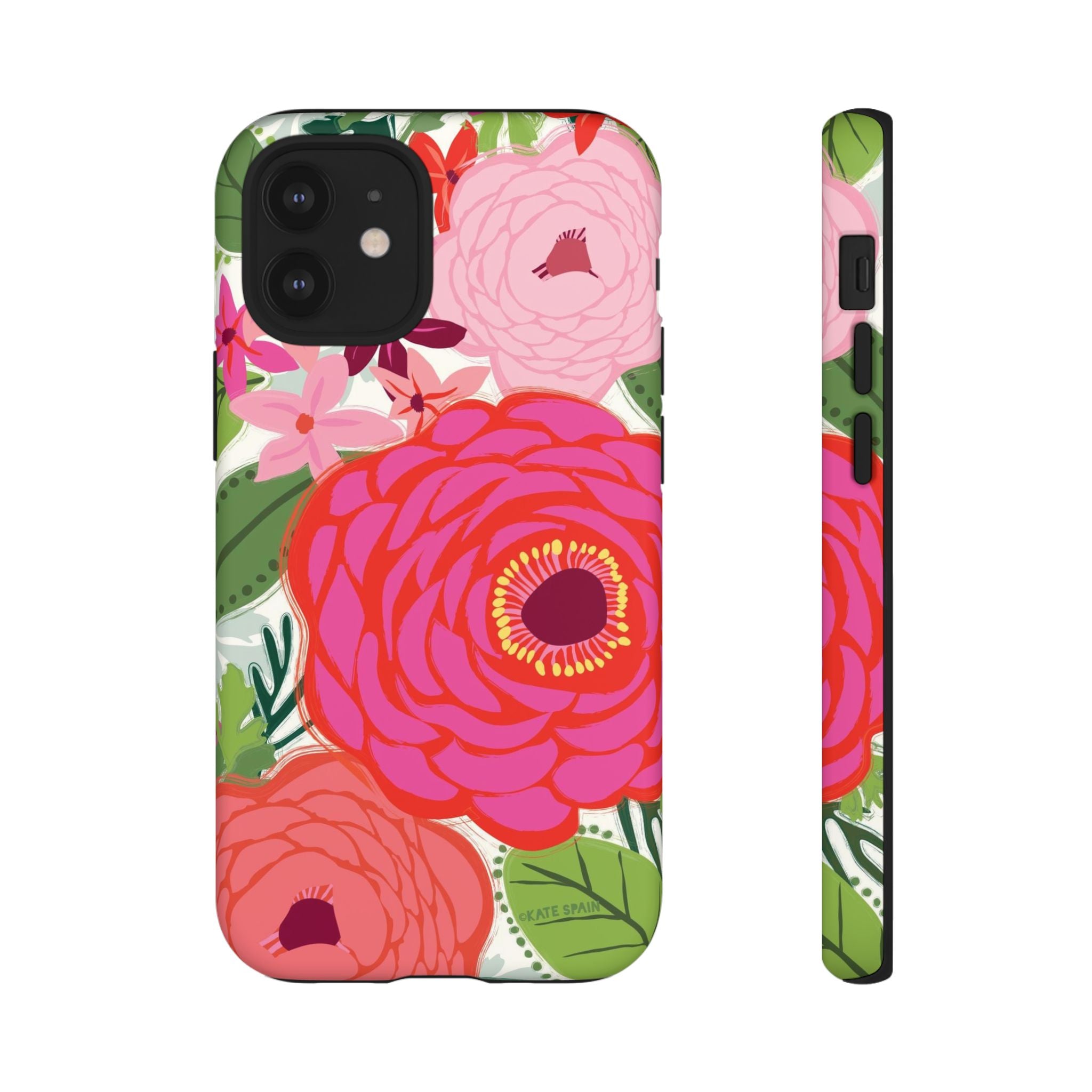 Bloomerie Tough iPhone 12 Mini Case – Matte | cream, magenta, coral botanical peony floral print